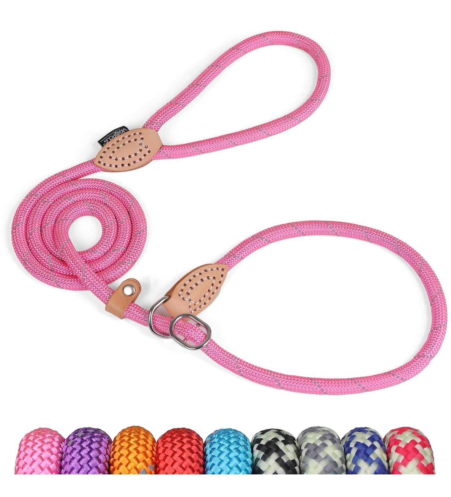 Durable 1.4cm x 150cm Pink Reflective Slip Lead Dog Leash | Adjustable Anti-Choking Training Rope for Small Medium Large Dogs and Cats | Grand Line Slip Lead - Buy Online on SooperMarket.com