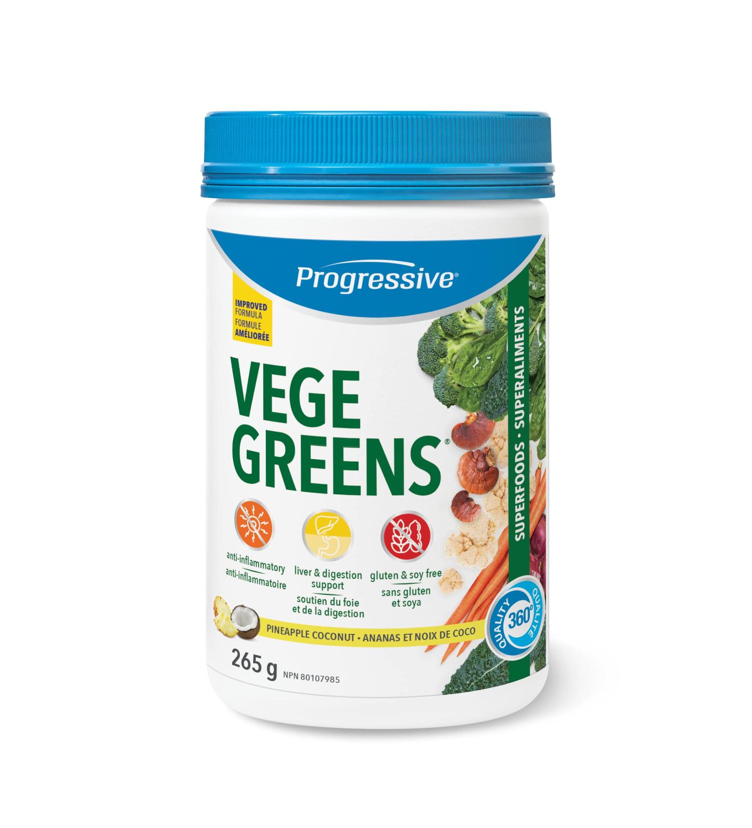 Progressive Vegegreens Pineapple Coconut Flavour 265 g Anti-Inflammatory plus Liver & Digestion Support Pineapple Coconut 265 g - Buy Online on SooperMarket.com