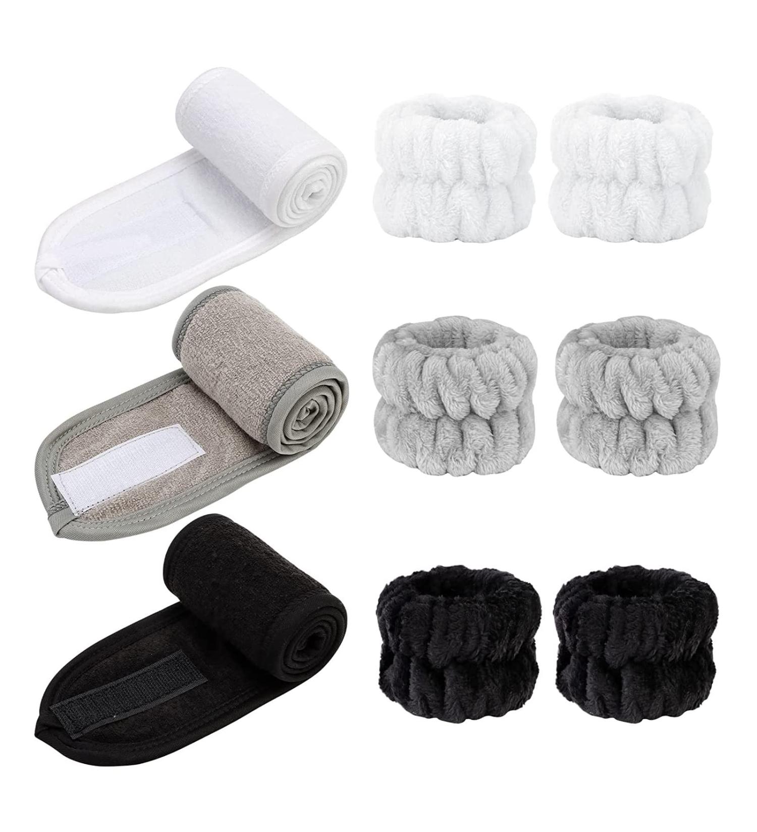 Adonop Spa Headband 9 Pack - Soft Adjustable Towel Set for Makeup and Skincare - Black/White/Gray - Buy Online on SooperMarket.com