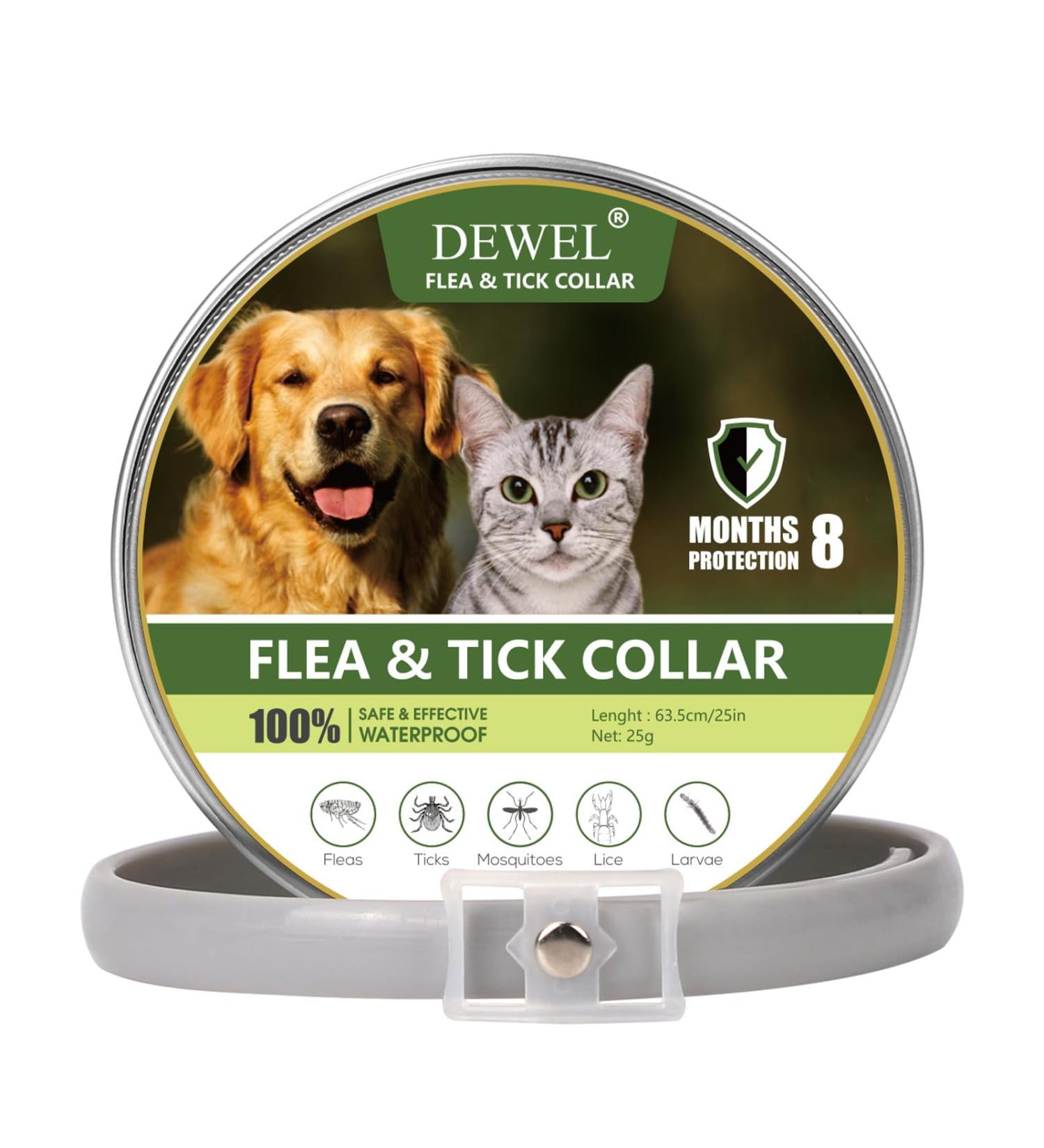 DEWEL 63.5cm Adjustable Waterproof Tick Collar for Dogs & Cats - Effective Anti-Flea Solution - Buy Online on SooperMarket.com