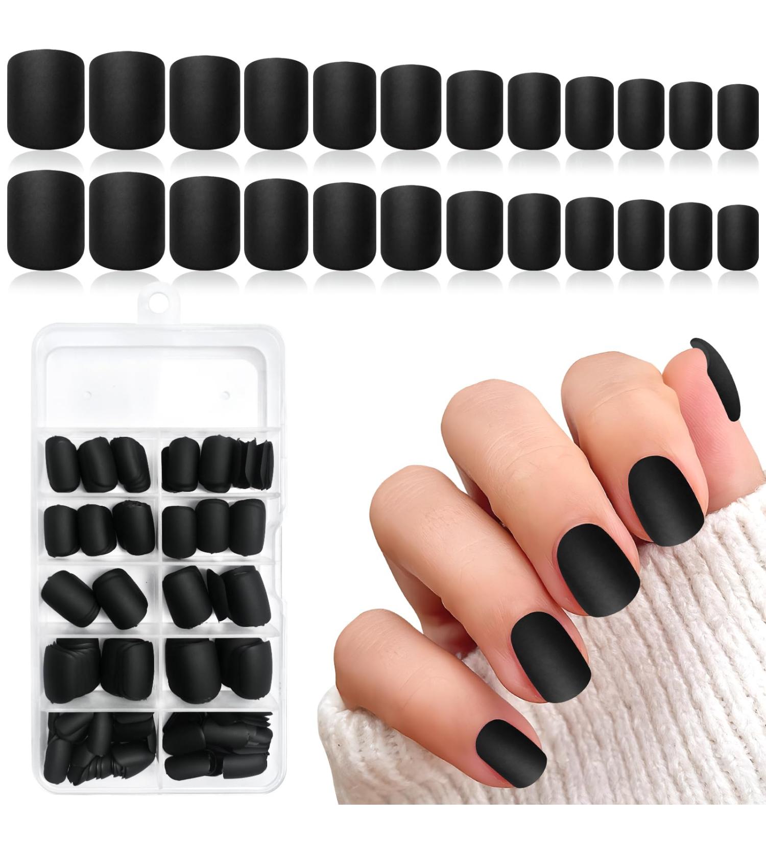 LuckForever 240pc Black Matte Square Press-On Nails | Short Fake Nails & Adhesive Tabs for Women & Girls - Stunning Acrylic Nail Tips - Buy Online on SooperMarket.com