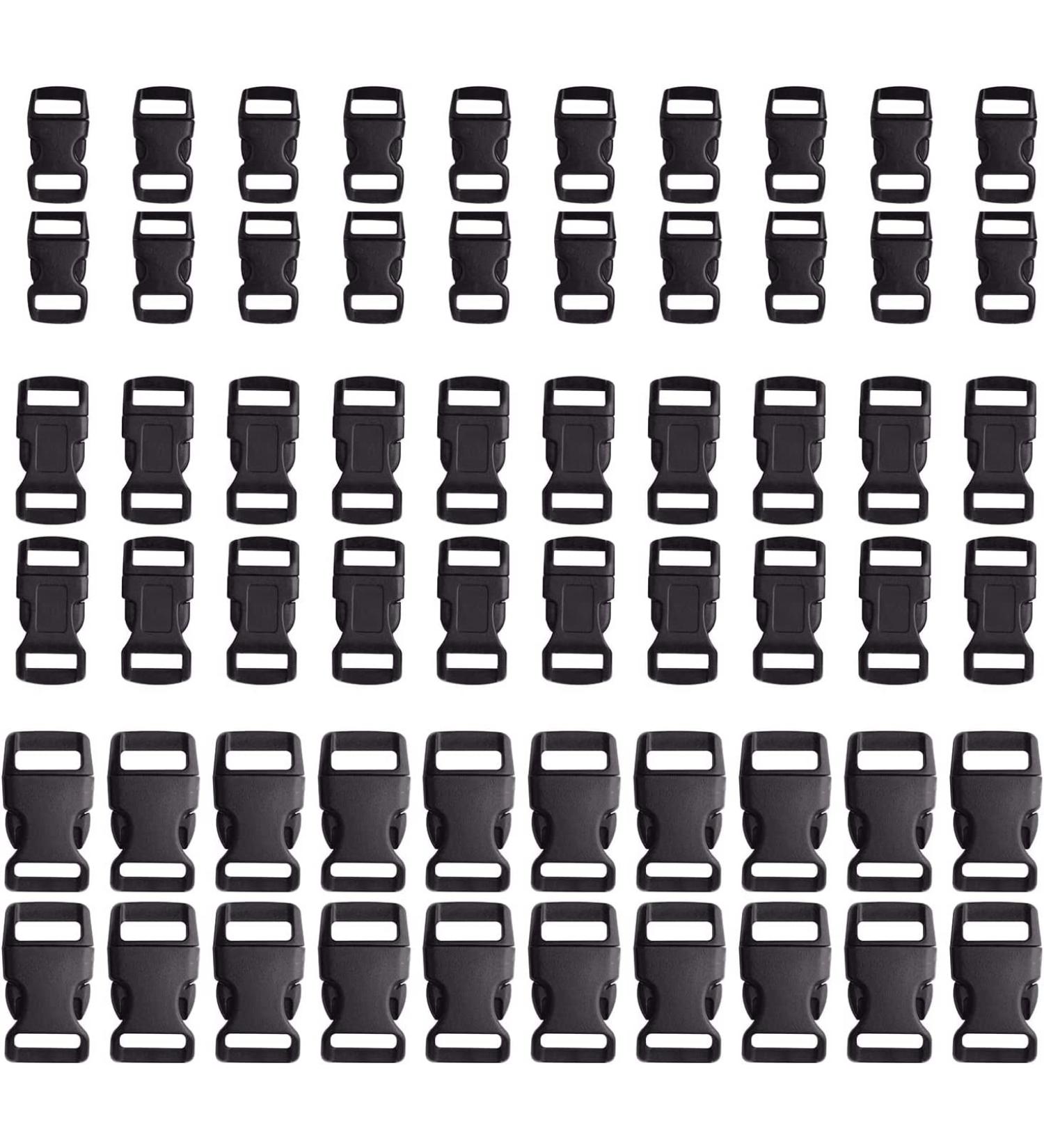 60pcs Black Plastic Contoured Side Release Buckles for Paracord Bracelets - 5/8, 1/2, 3/8 inch (20 Each) - Buy Online on SooperMarket.com
