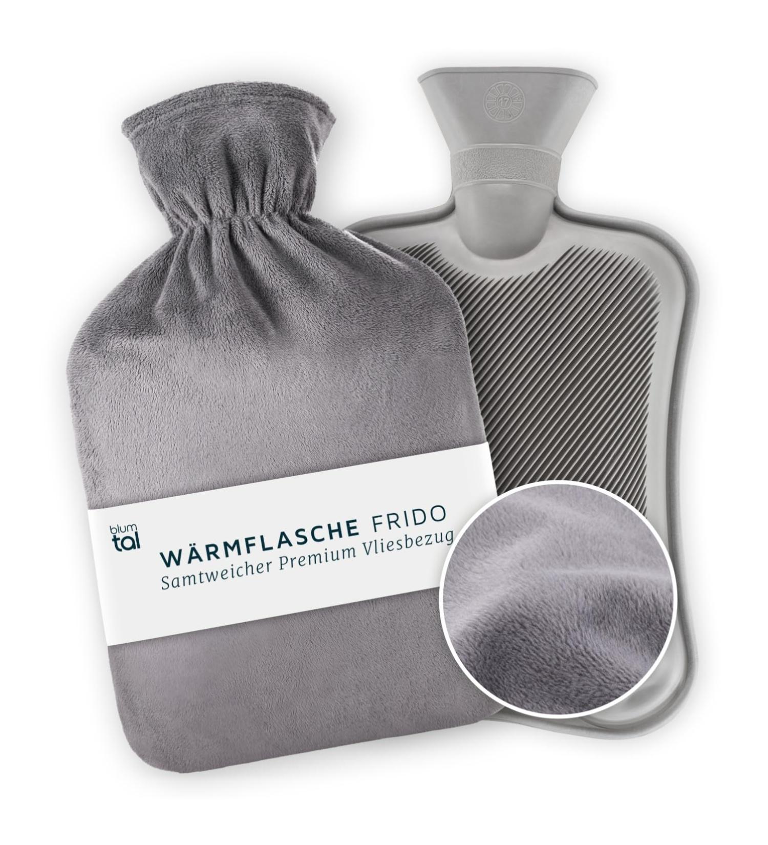 Blum Valley 1.5L Baby Heat Bottle - Soft Fleece Washable Natural Rubber - Cozy Gray Hot Water Bottle for Children - Buy Online on SooperMarket.com