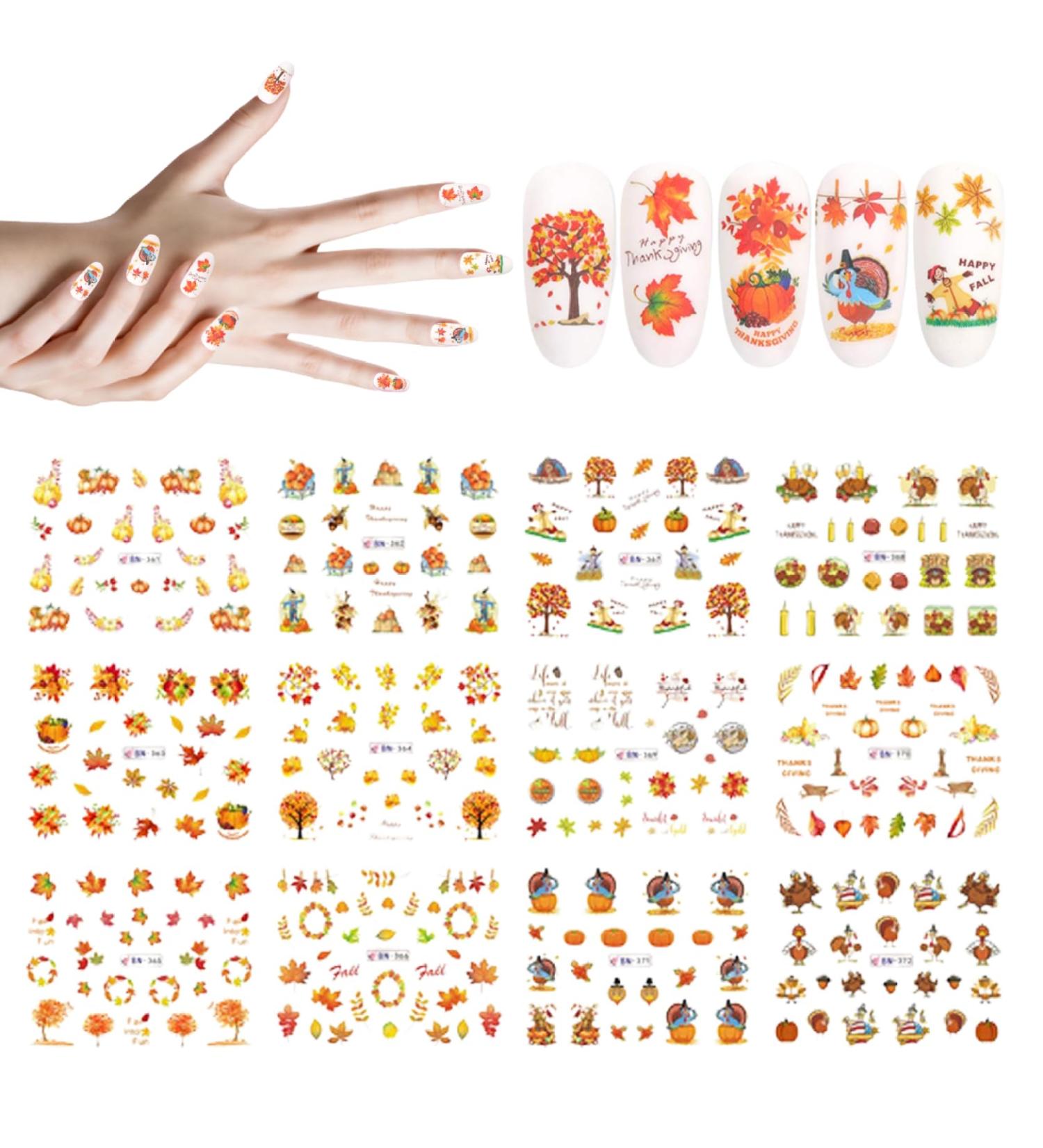 Thanksgiving DecorationsFall Nail Stickers Autumn Maple Leaves Pumpkin Turkey Nail Art Stickers Thanksgiving Themed Water Transfer Nail Decorations - Buy Online on SooperMarket.com