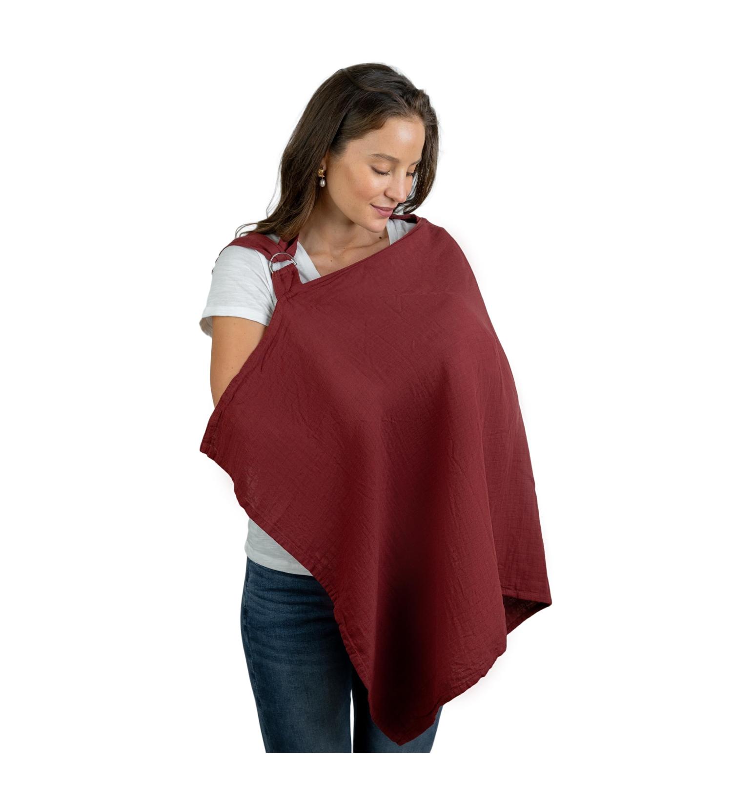 Comfy Cubs Muslin Nursing Cover - Soft & Breathable Cotton Breastfeeding Apron for Mom with Rigid Hoop - Wine Color - Buy Online on SooperMarket.com