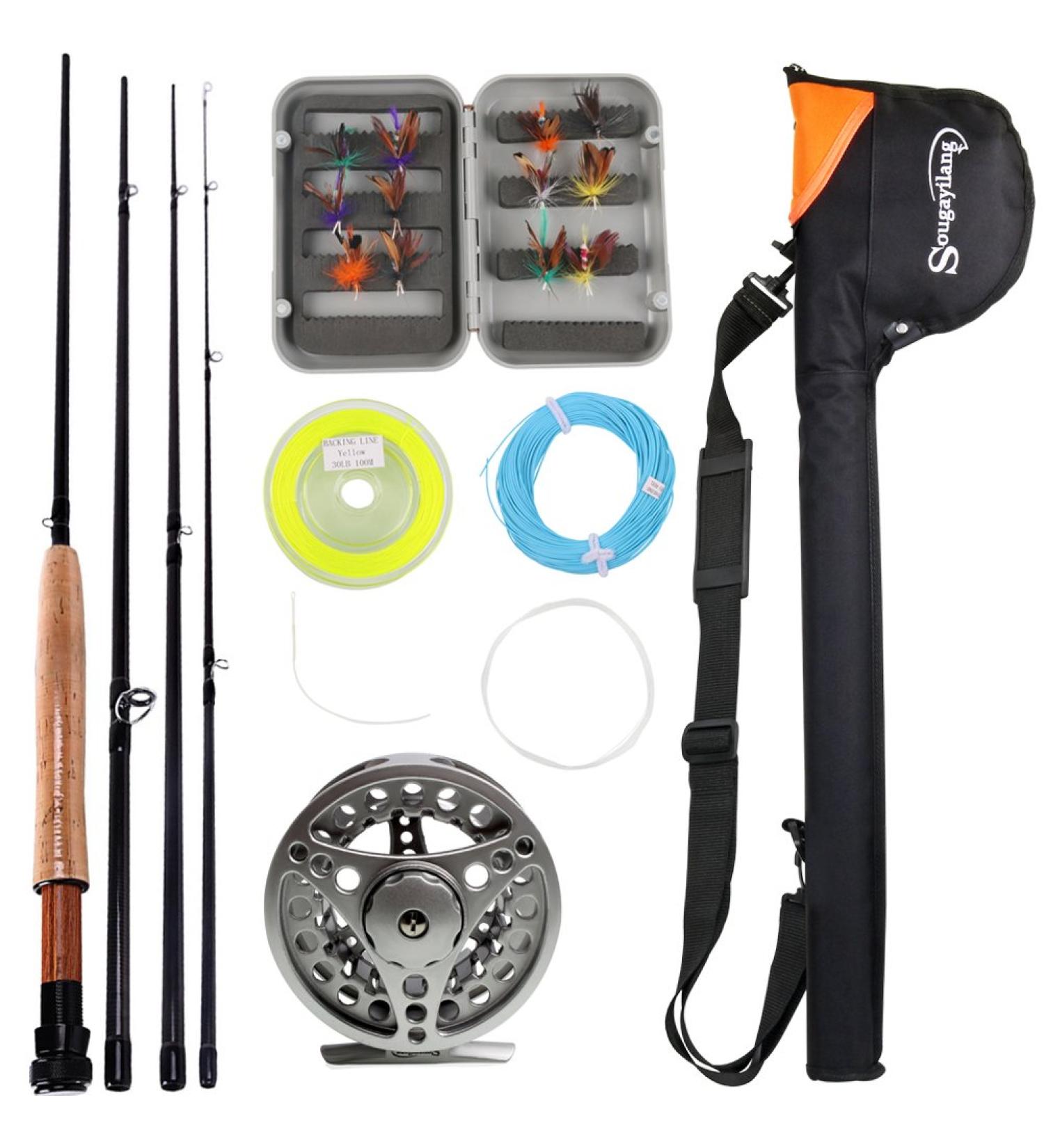 Sougayilang Saltwater Freshwater Fly Fishing Rod with Reel Combo Kit - Silver Kit with Bag - Buy Online on SooperMarket.com