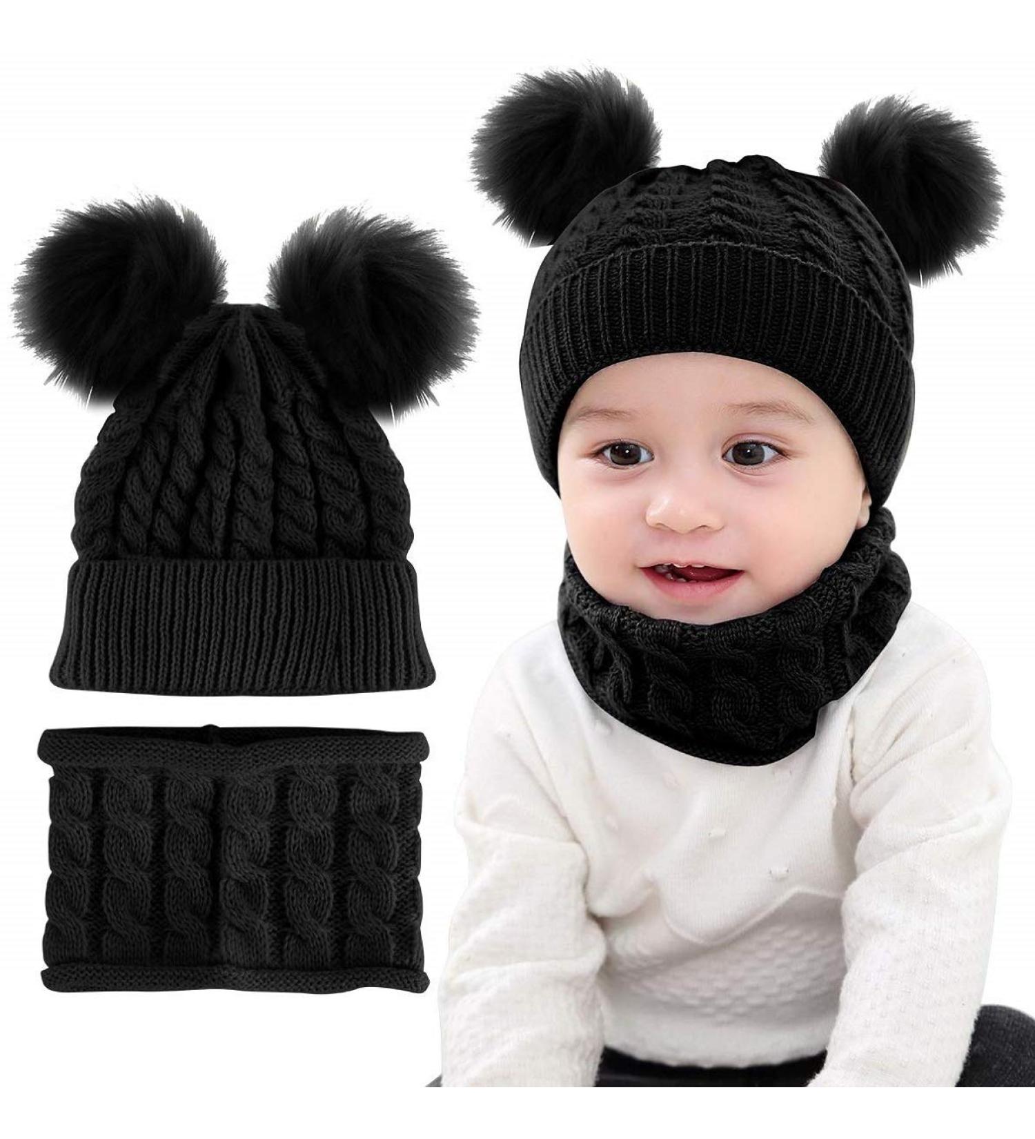 CheChury Toddler Hat and Scarf Set - Baby Knit Pom Beanie Cap with Circle Loop Scarf Neckwarmer for 1-3 Years - Black - Buy Online on SooperMarket.com