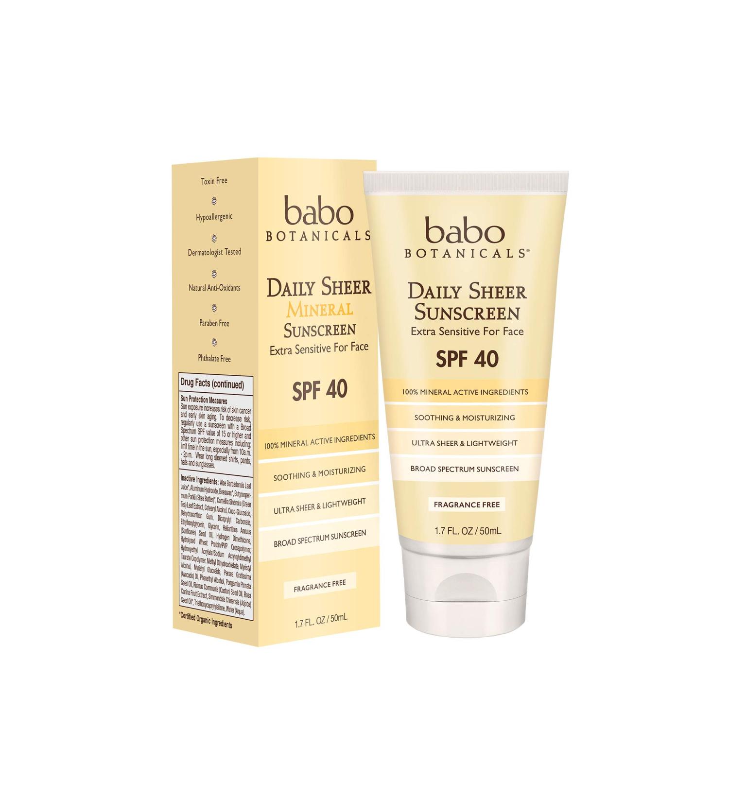 Buy Babo Botanicals Daily Sheer Mineral Sunscreen SPF 40 â€“ 1.7 fl oz | Best Protection for Sensitive Skin - Buy Online on SooperMarket.com