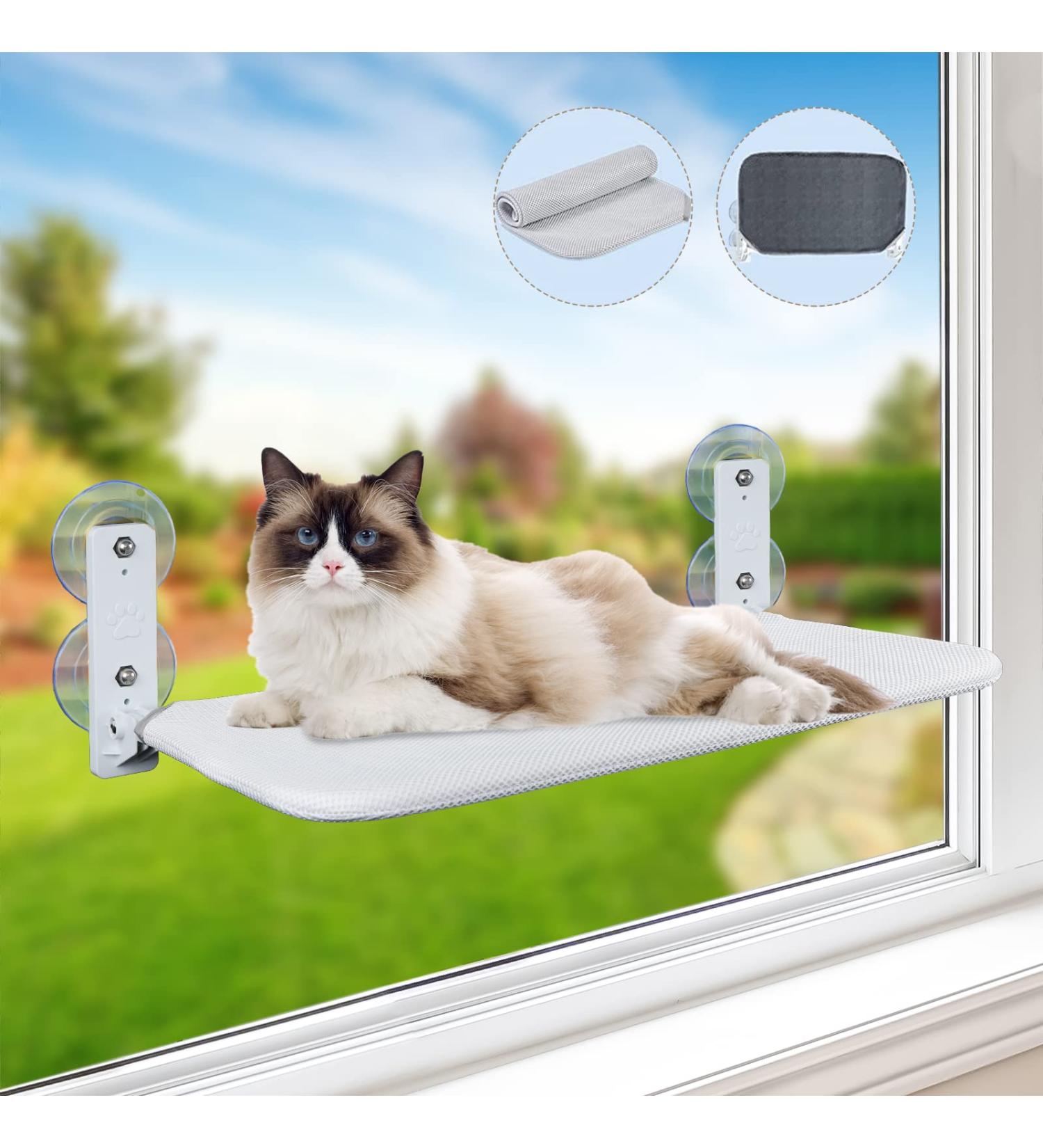 Cat Window Perch Hammock Seat with Metal Frame | Suction Cup Mount | 2 Covers | 35lb Capacity | Medium Size 11.8x20.5in | Indoor Cat Window Bed - Buy Online on SooperMarket.com