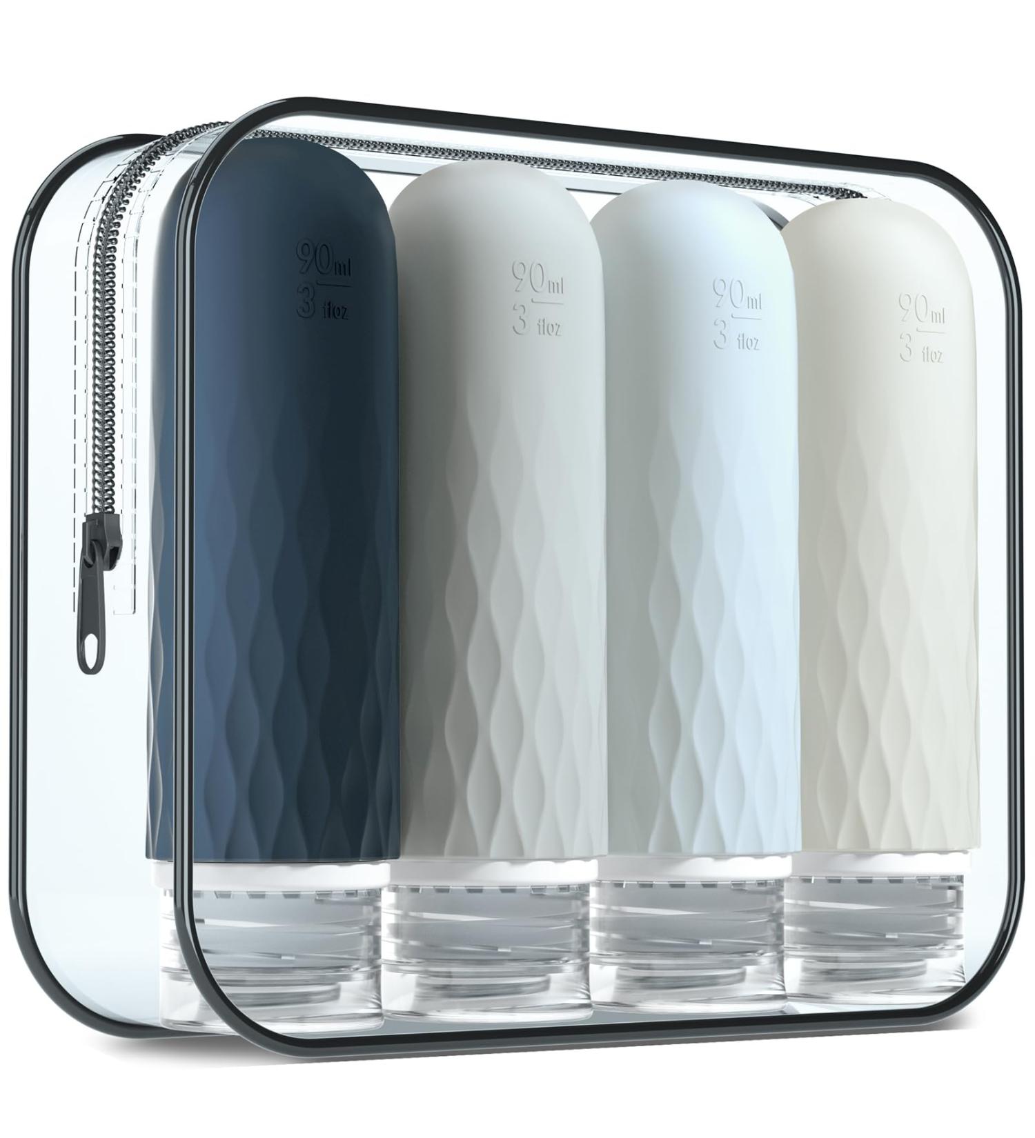Gemice Travel Bottles for Toiletries CAA Approved 90ml Silicone Travel Bottles BPA Free Leak Proof Squeezable Travel Size Containers Travel Accessories for Shampoo Conditioner Lotion (4 Pack) Grey - Buy Online on SooperMarket.com