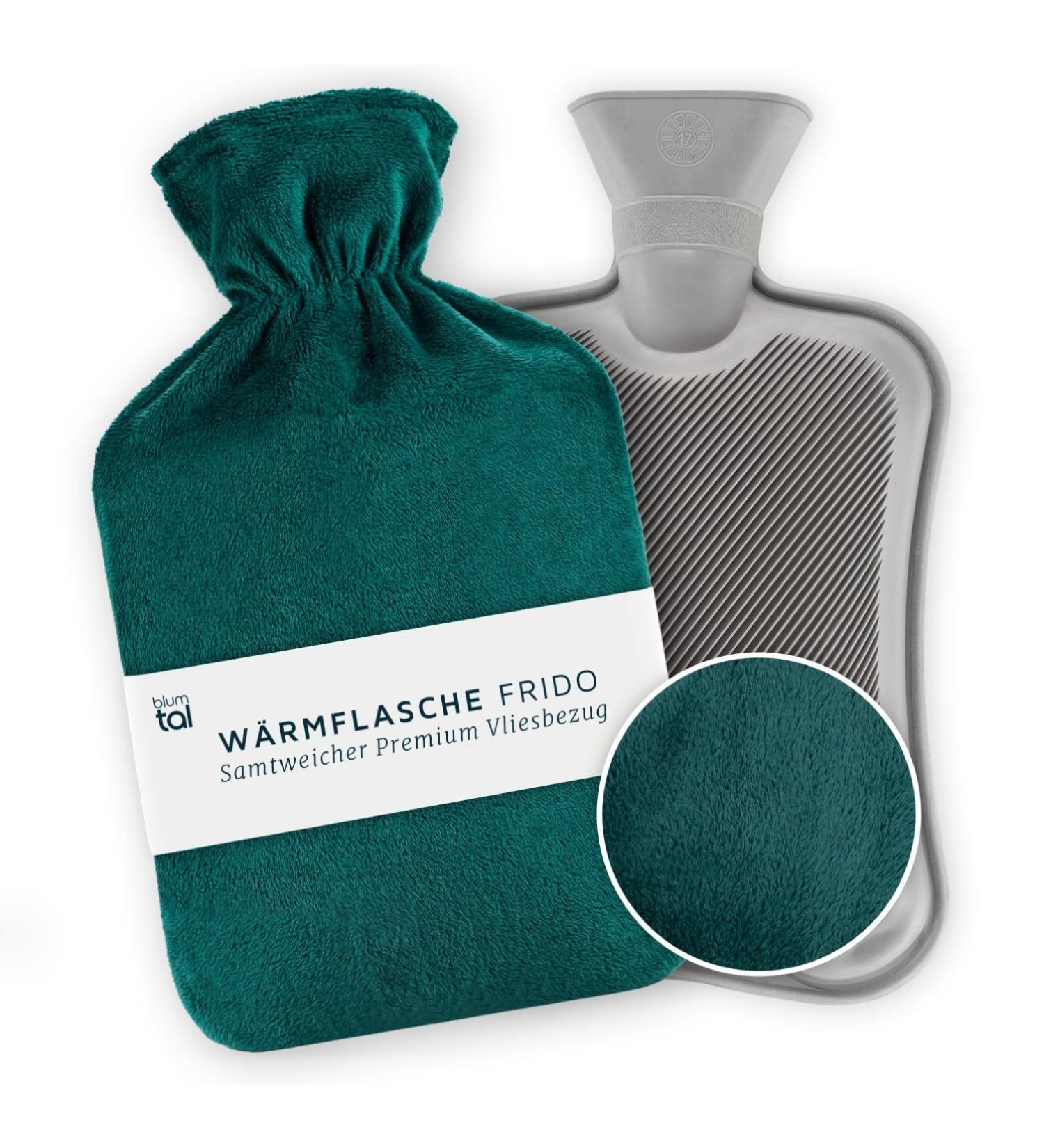 Blum Valley 1.5L Baby Heat Bottle - Washable Soft Fleece Hot Water Bottle for Children - Eco-Friendly Natural Rubber - Green Fluffy Bed Bottle - Buy Online on SooperMarket.com