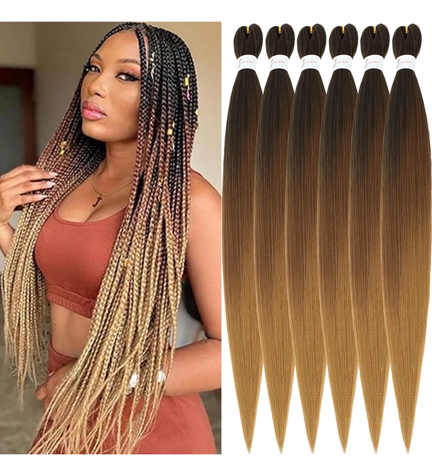 Xusuperb 36 Pre-Stretched Ombre Braiding Hair Extensions - 6 Packs Soft Knotless Yaki-Textured (T1B/30/27#) for Easy Braids - International Shipping Available - Buy Online on SooperMarket.com