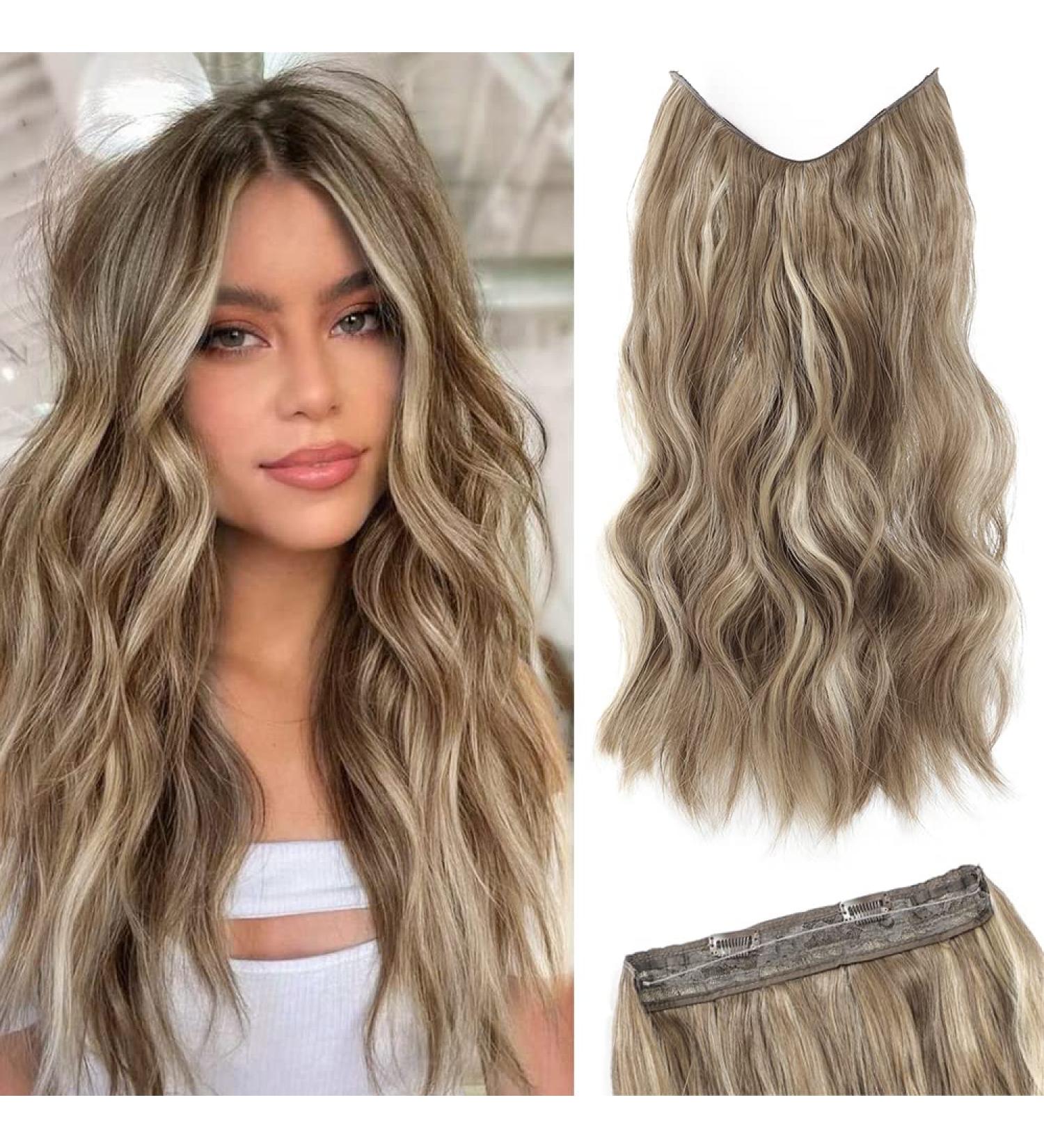 Invisible Wire Synthetic Hair Extensions - Bright Blonde Highlights, Long Wave Curly Hairpiece for Women - Adjustable Size, Stress-Free - 16 Inch - Buy Online on SooperMarket.com