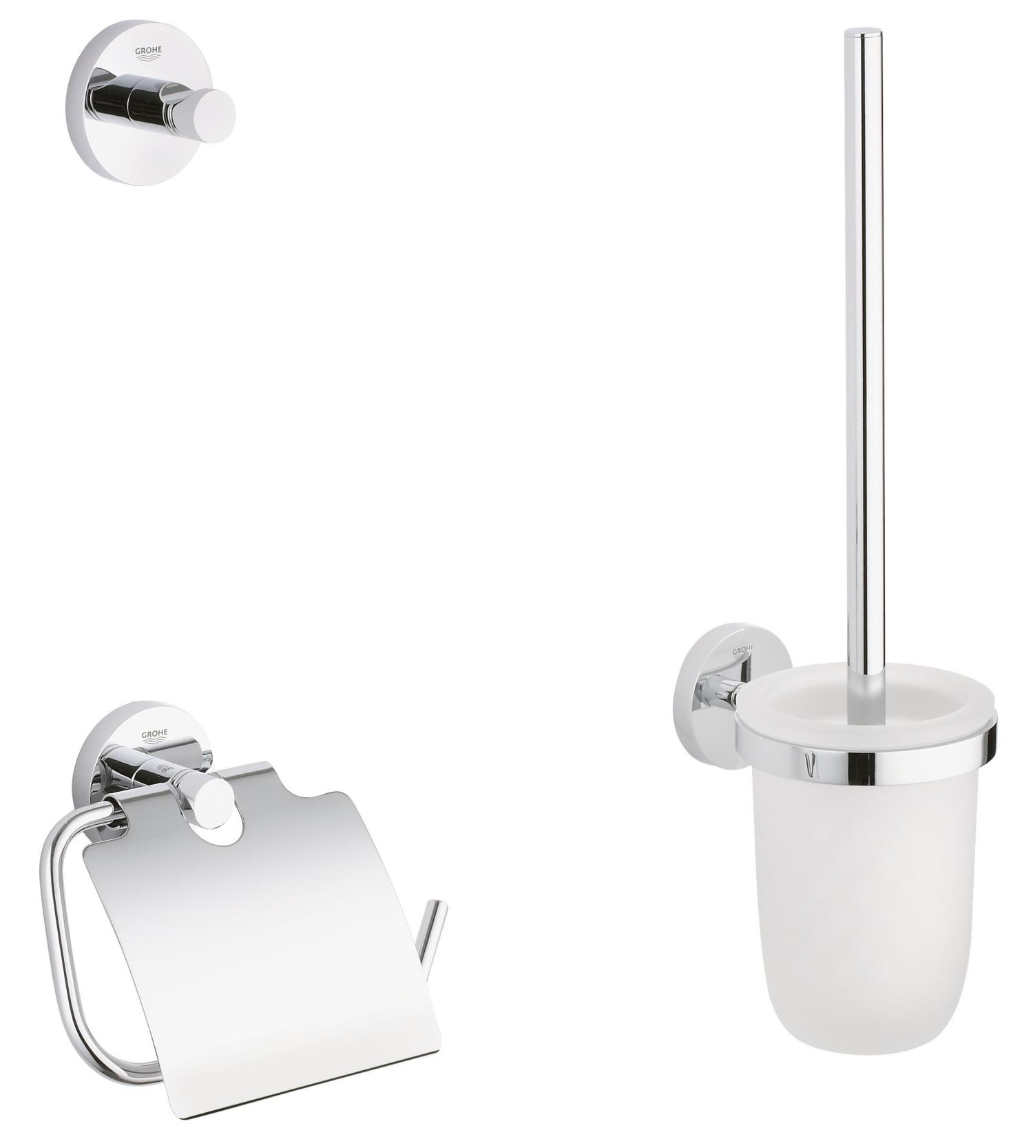 GROHE Essentials 3-in-1 WC Set - Chrome Glass & Metal Bath Accessories | Round & White - International Shipping Available - Buy Online on SooperMarket.com