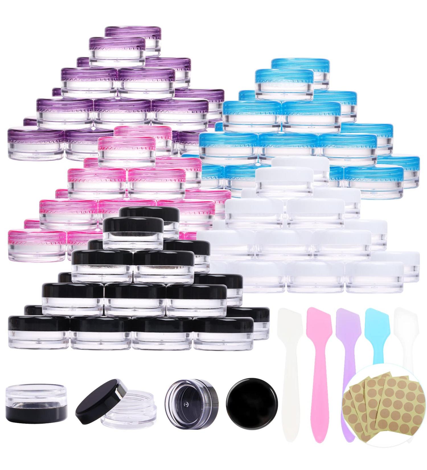 100 PCS Clear 3ml Mini Cream Cans with Screw Caps Spatulas & Stickers for Cosmetics Lotion Nail Art & Lip Balm International Shipping Available - Buy Online on SooperMarket.com