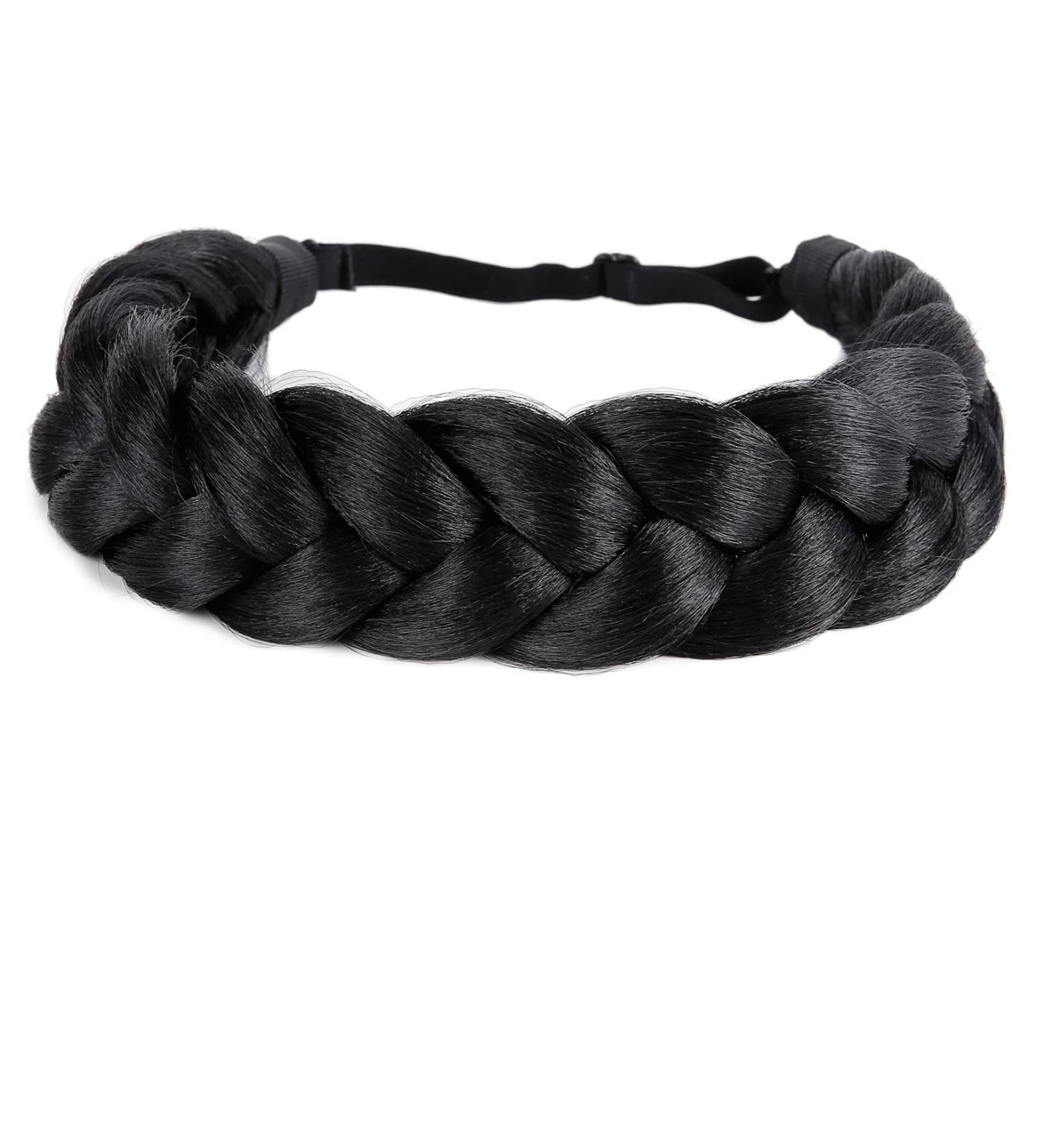 Bohemian Braided Headband Wig - Oversized Strand, Classic Style, Elastic Synthetic Hairband for Women and Girls (Black 1B) - Buy Online on SooperMarket.com