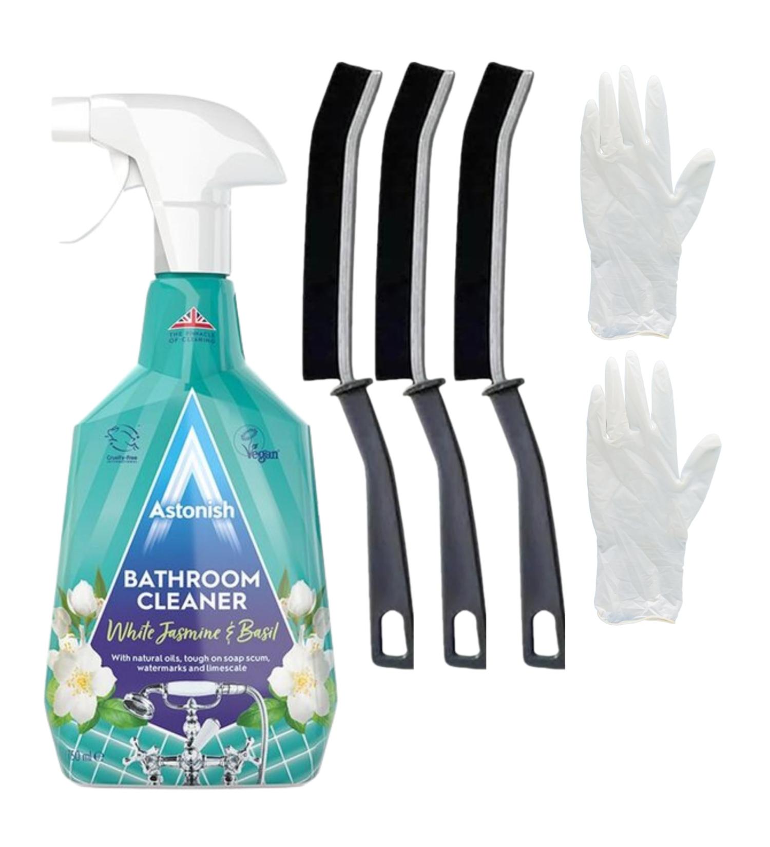 Bathroom Cleaner Spray Cleaning Set - Bundle Includes Astonish Bathroom Spray 750ml And Pack of 3 Crevice Cleaning Brushes - Removes Dirt In Hard to Reach Places and Restores a Bathroom Shine - Buy Online on SooperMarket.com