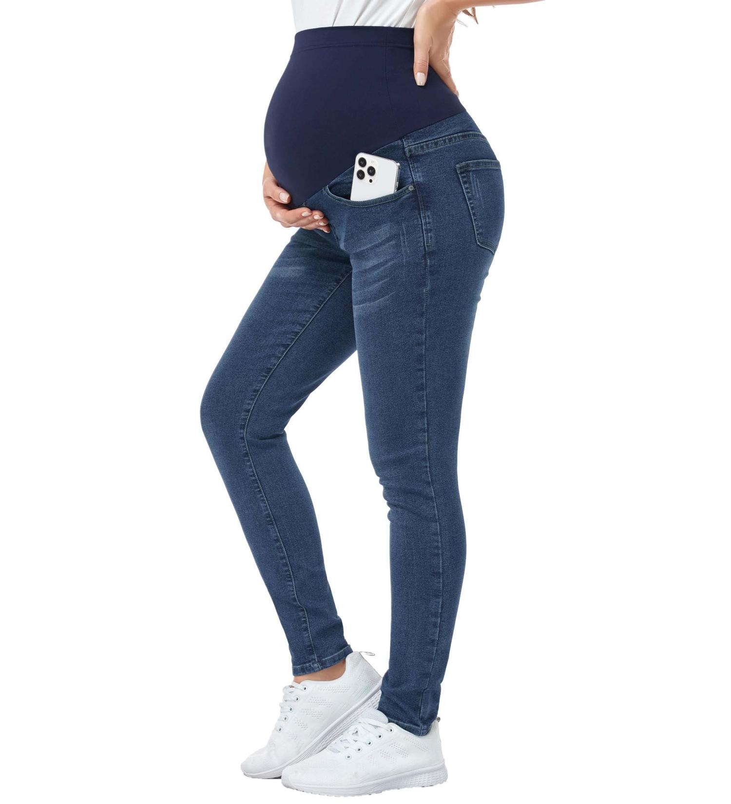 PACBREEZE Women's Maternity Jeans | Over The Belly | Slim Stretchy High Waist Denim Skinny Pants | Dark Blue - Buy Online on SooperMarket.com