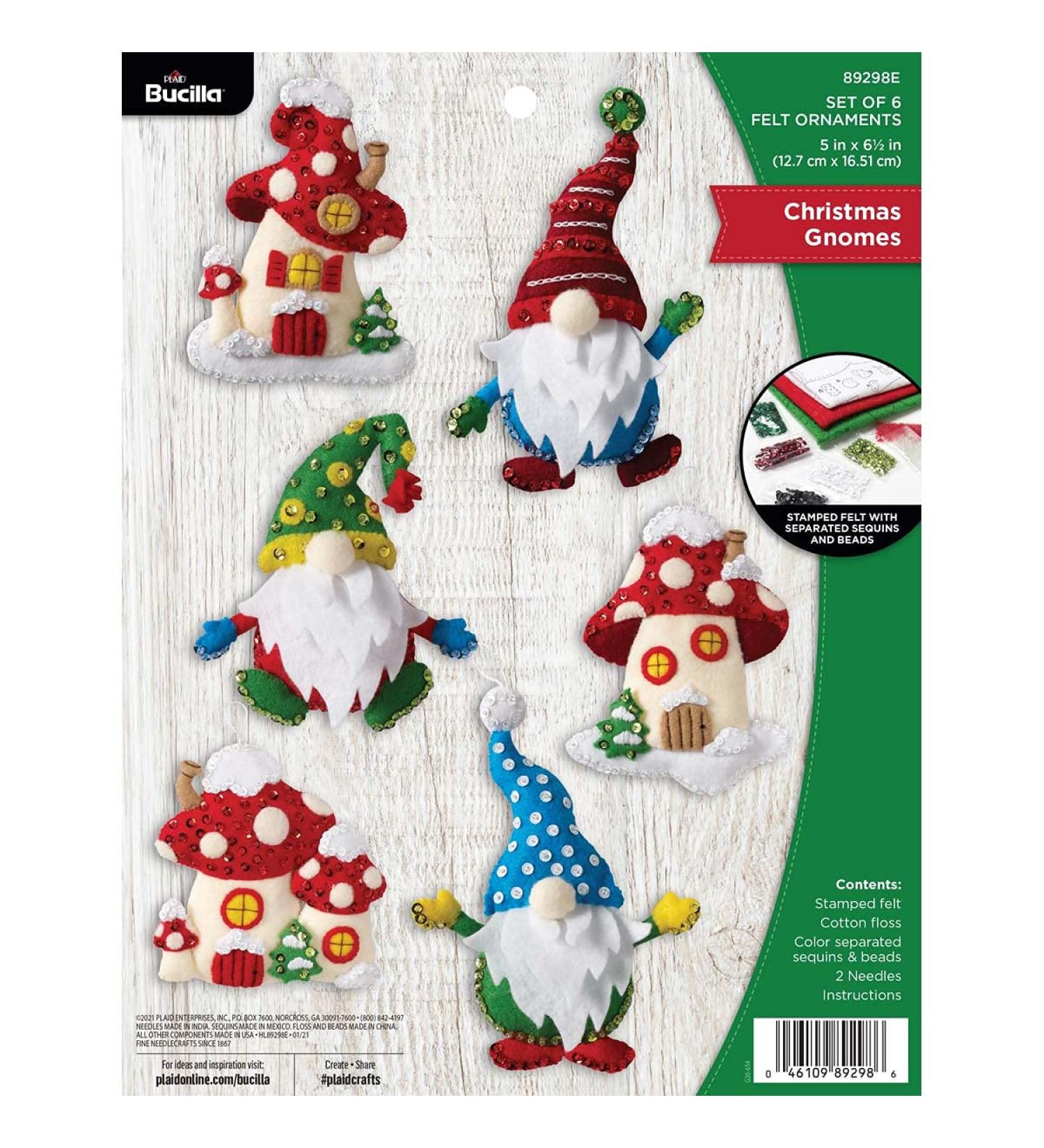 Bucilla Gnomes Felt Applique Christmas Ornaments - Set of 6 | Festive Holiday Decor - Buy Online on SooperMarket.com