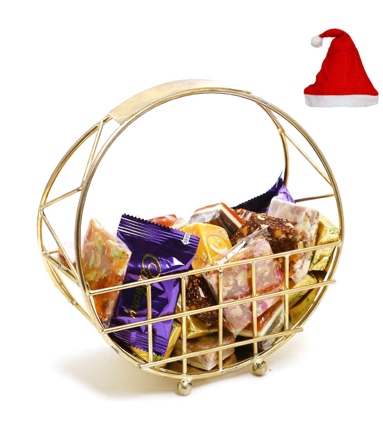 Jaiccha Ghasitaram Christmas Gifts Half Moon Metal Basket of Bites Chikki and Cookies - Buy Online on SooperMarket.com