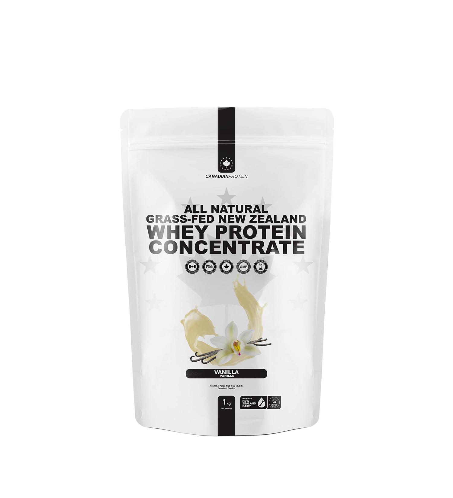 Canadian Protein Grass-Fed New Zealand Whey Concentrate with Stevia 24g of Protein | 1 kg of Natural Vanilla Flavoured Low Carb Keto Friendly Workout Recovery Drink | Undenatured Whey Protein Shake - Buy Online on SooperMarket.com