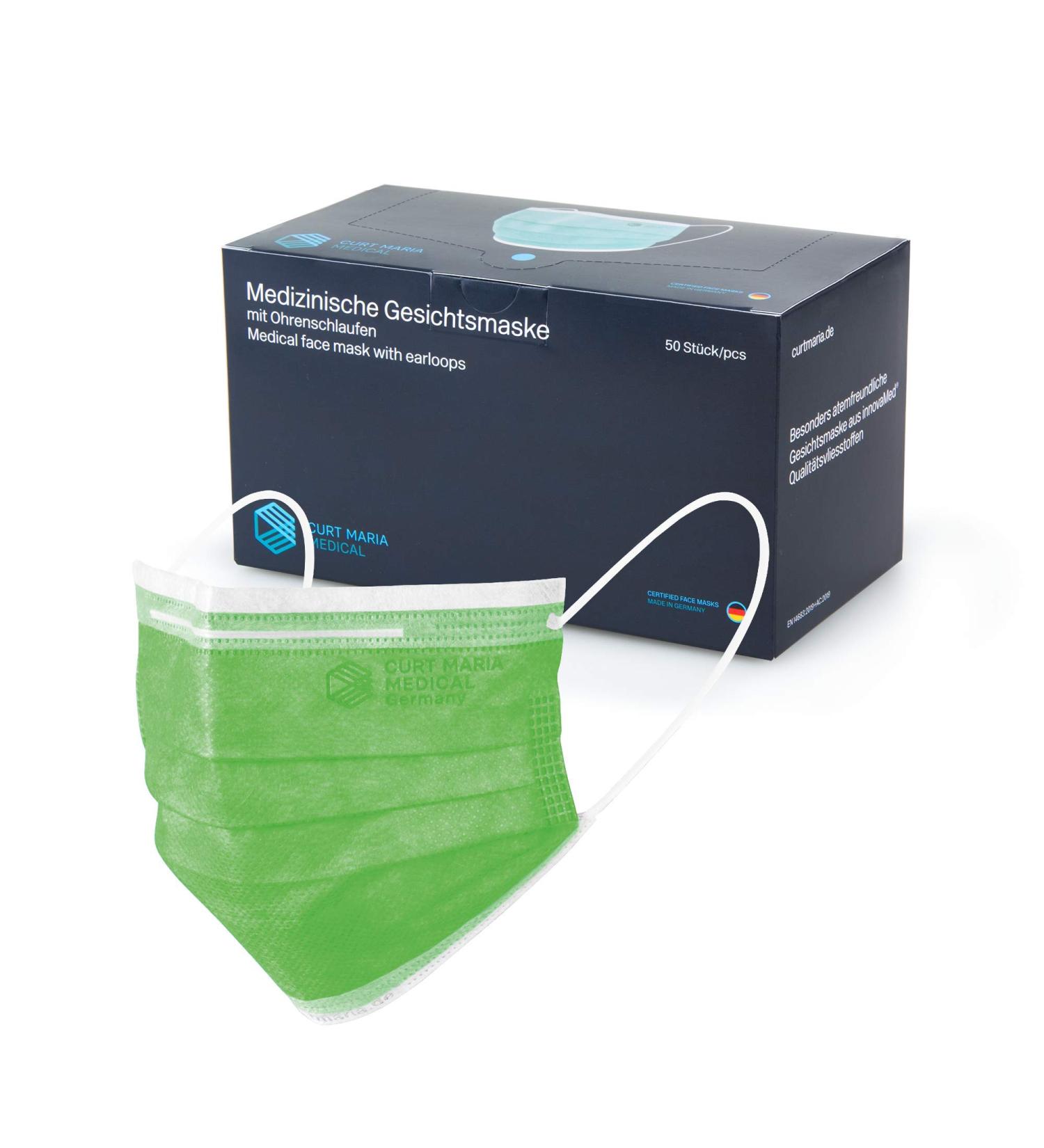 CURT MARIA Medical Face Masks - 50-Pack 3-Ply Ear Loop Masks | Made in Germany | Single-Use Green Masks for Optimal Protection - Buy Online on SooperMarket.com