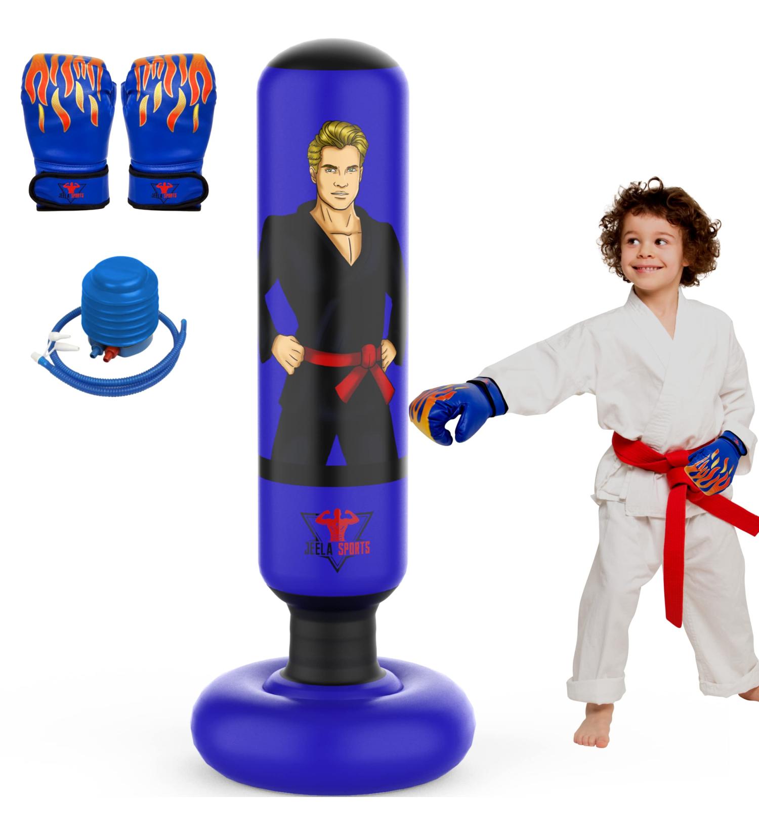 JEELA SPORTS Extendable Punching Bag for Kids 3-12 Years | Inflatable 53-63 inches with Boxing Gloves | Resistant Kids Punching Bag | Burn Off Children's Energy | Perfect Toy Gift for Boys - Buy Online on SooperMarket.com