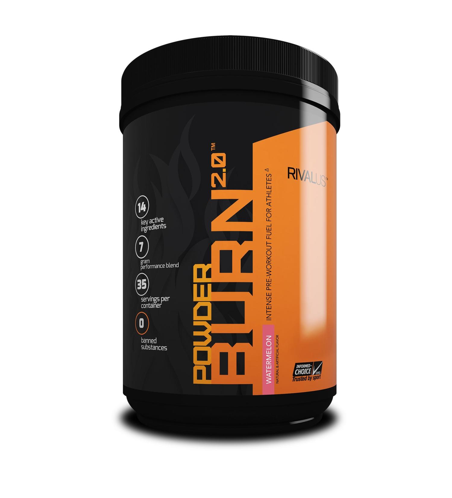 Rivalus Powder Burn 2.0 Pre-workout Watermelon 35 Servings - Intense Preworkout Energy 200mg Caffeine Zero Banned Substances 403 gram - Buy Online on SooperMarket.com