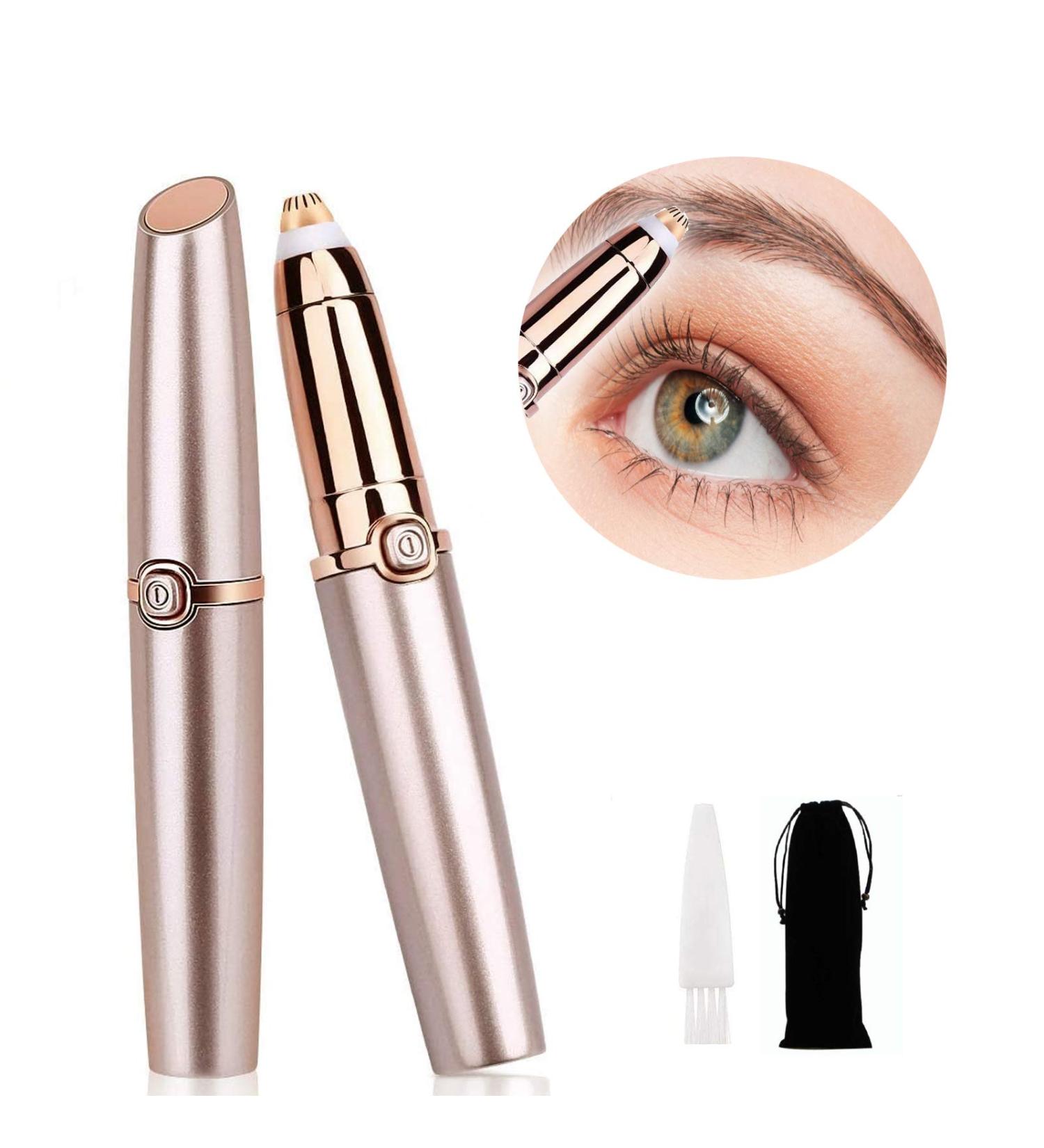 Eyebrow Hair Remover | Painless Precision Trimmer for Women | Portable Razor Tool with Light - Gold | Fast International Shipping - Buy Online on SooperMarket.com