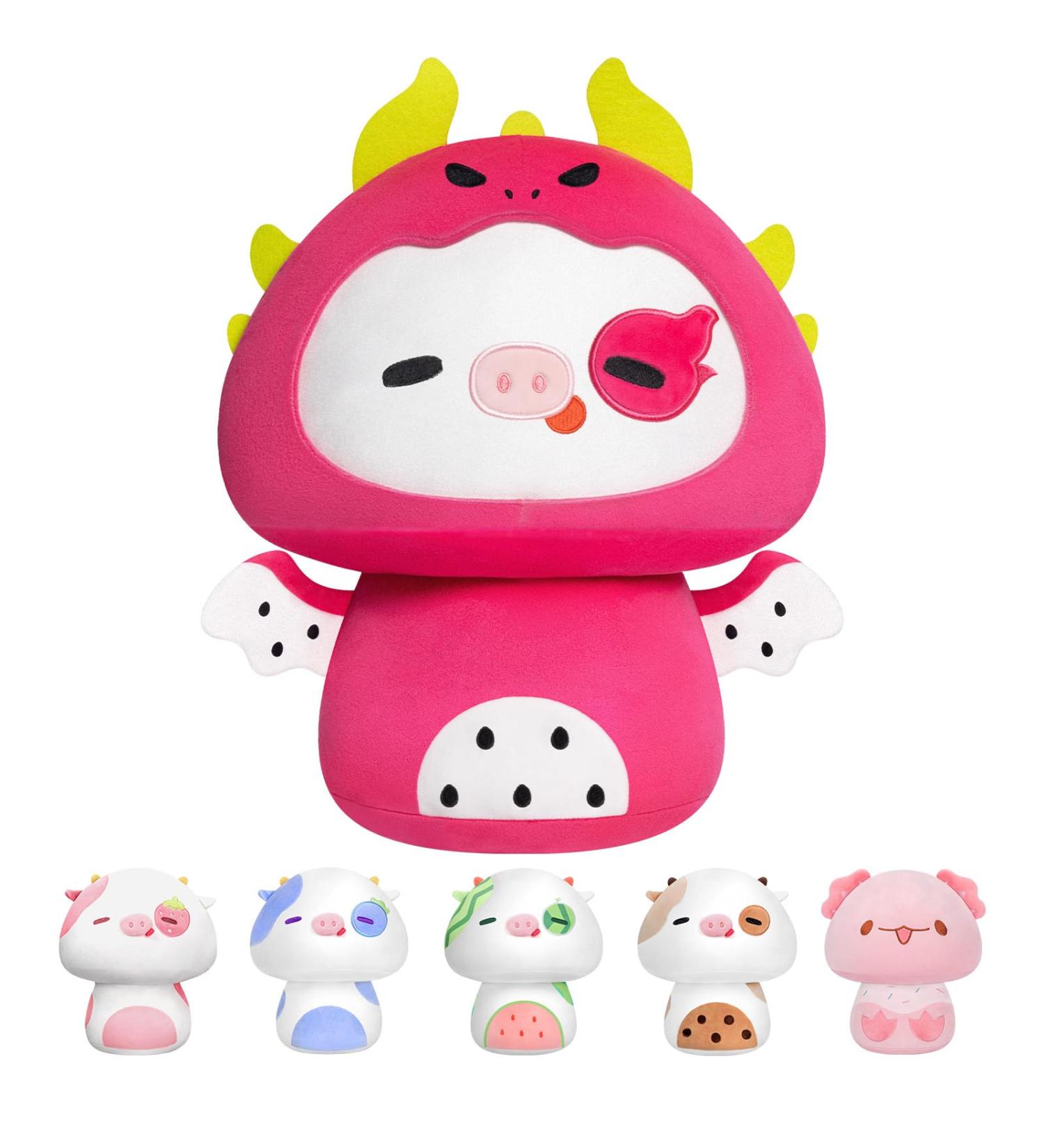 Mewaii 14'' Soft Cow Mushroom Pillow Stuffed Animal Plush Toy - Dragon Fruit Headgear 14 Inch - Cuddly Cow Plush for Kids - Buy Online on SooperMarket.com