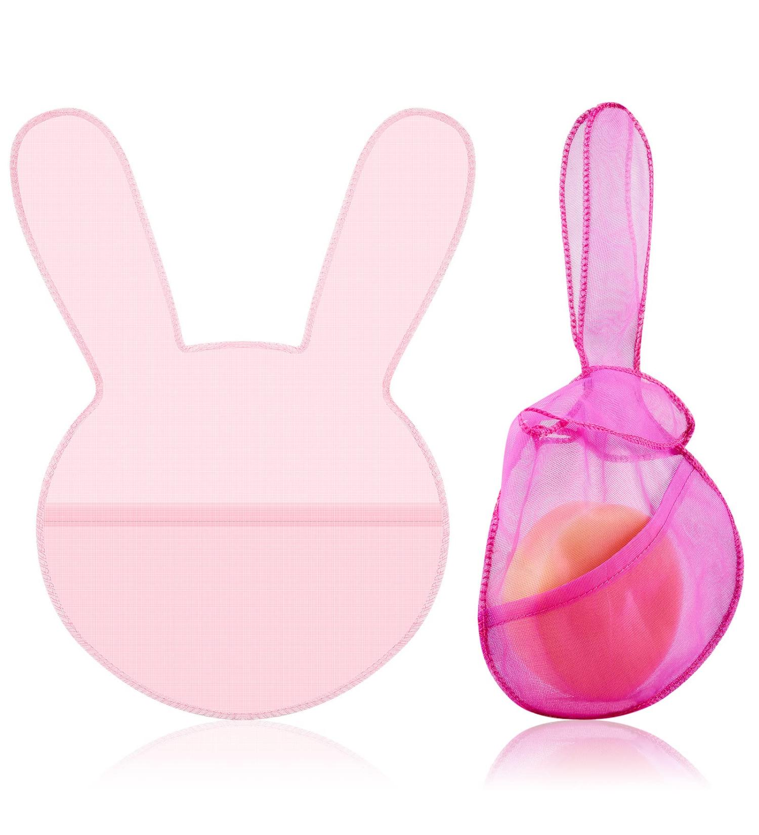 2 Pcs Rabbit Shaped Shampoo Conditioner Bar Pouch Set for Travel | Light Pink & Rose Pink | Exfoliating Loofah Bubble Foam Net - Buy Online on SooperMarket.com