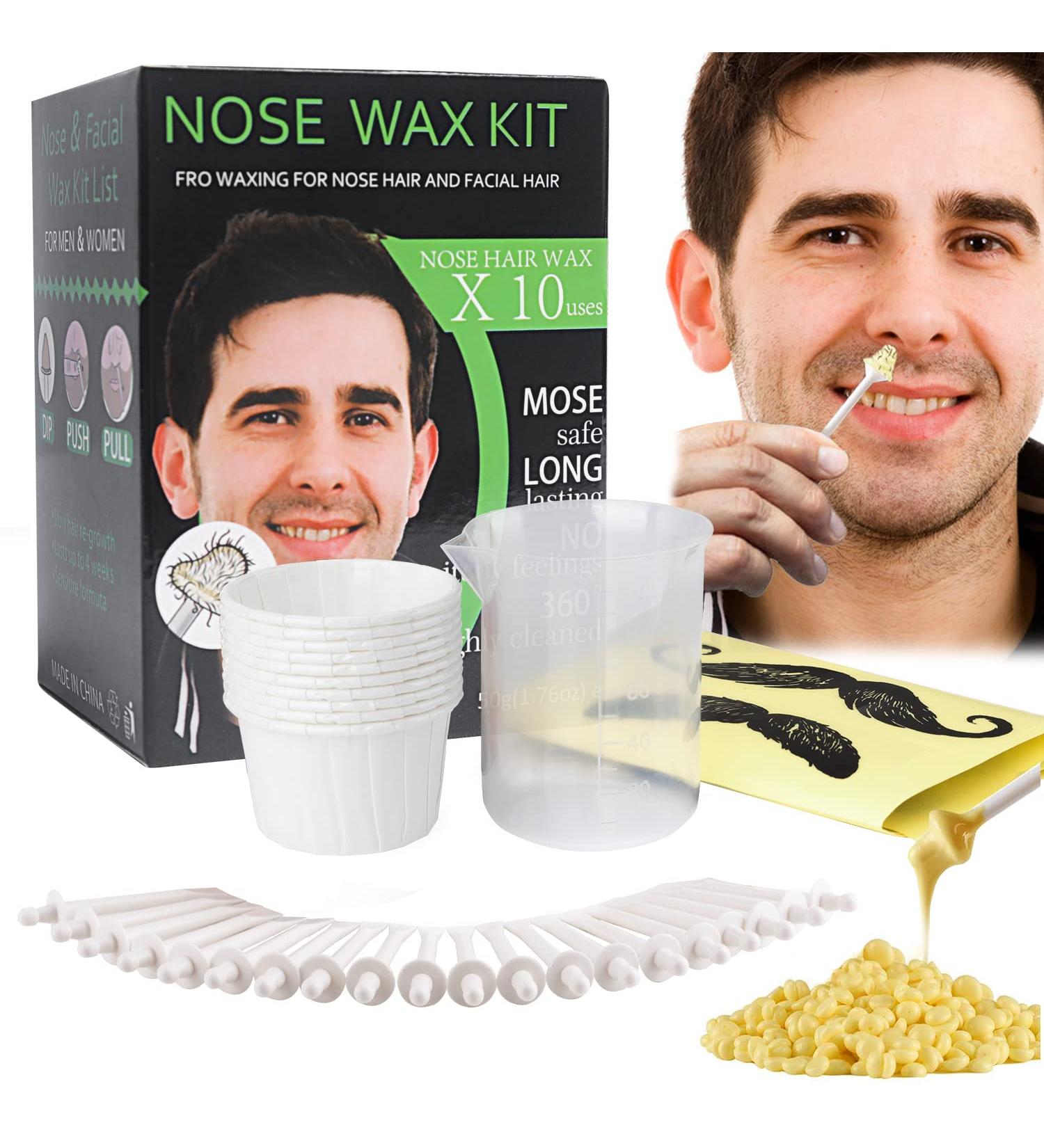 Nose Wax Kit for Men & Women - Hair Removal for Nose & Ear - 50g Wax Beads, 20 Applicators, 10 Paper Cups, 10 Mustache Guards - Buy Online on SooperMarket.com