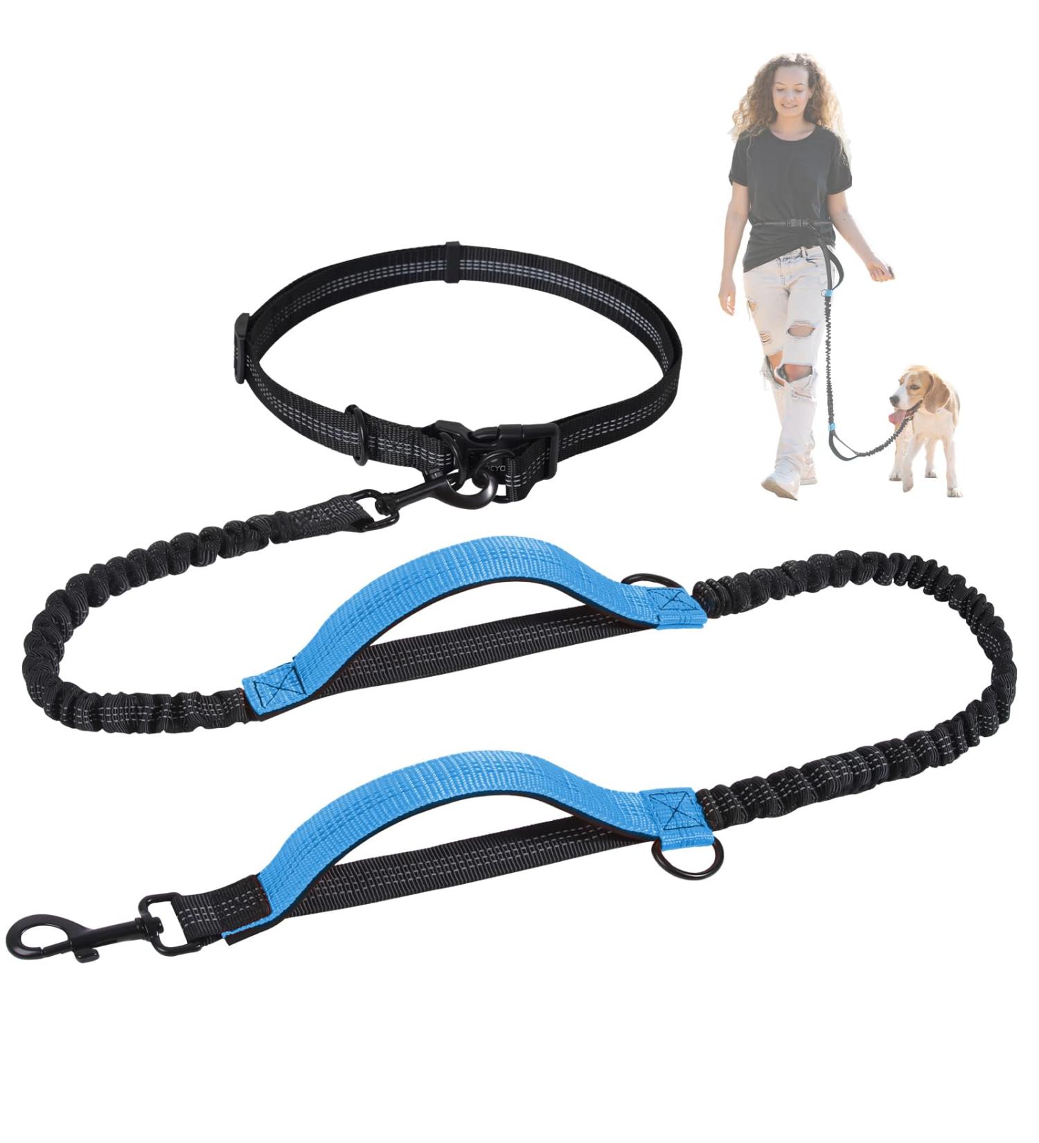Snocyo Jogging Leash for Dogs | Elastic & Reflective Leash for Medium & Large Dogs | Double Handle & Waist Belt | Black & Blue - Buy Online on SooperMarket.com