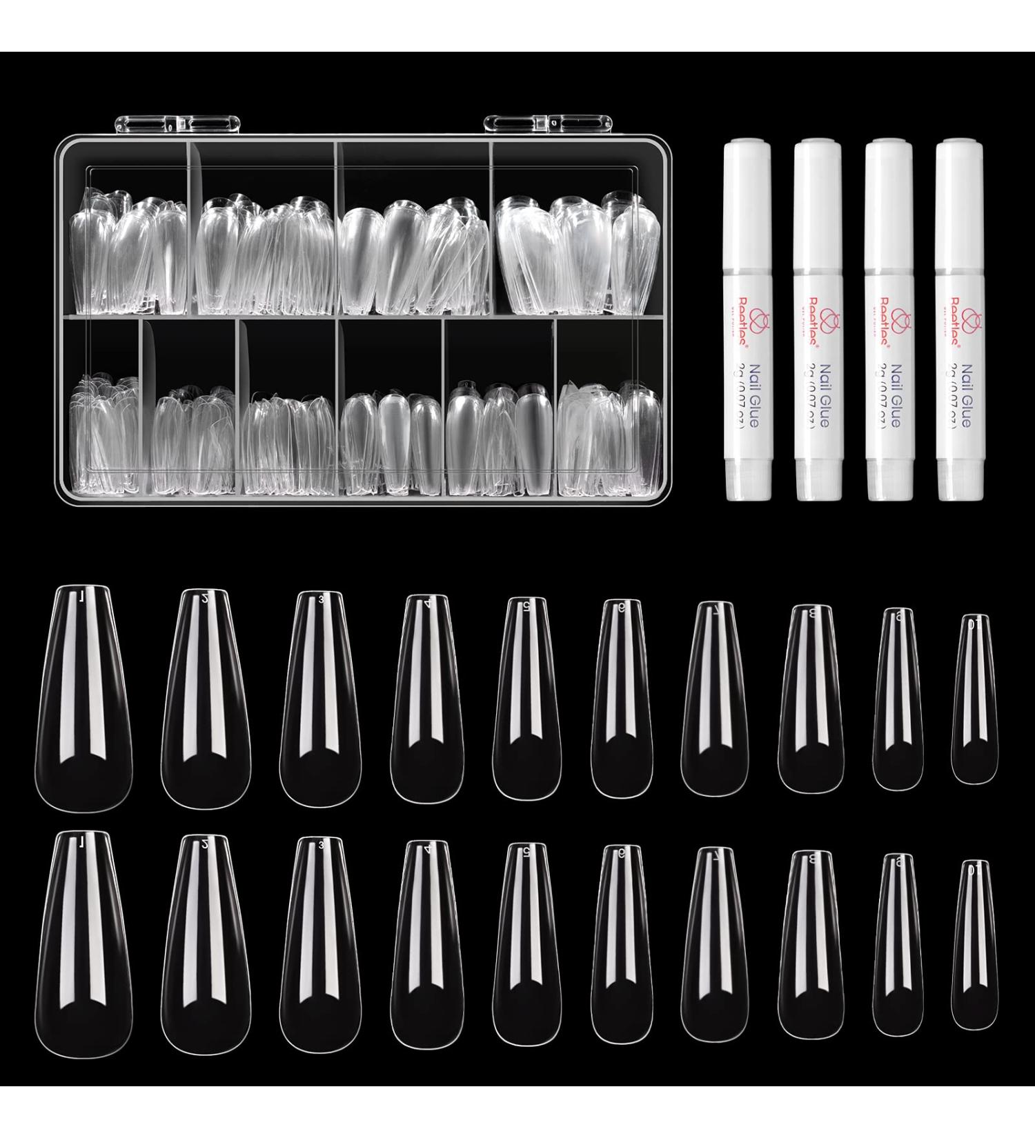 Beetles 500Pcs Long Coffin Fake Gel Nail Tips with Glues - Clear Press On Nails for Acrylic/Dip Powder/Poly Gel Extensions - Halloween Nail Art Design - Buy Online on SooperMarket.com