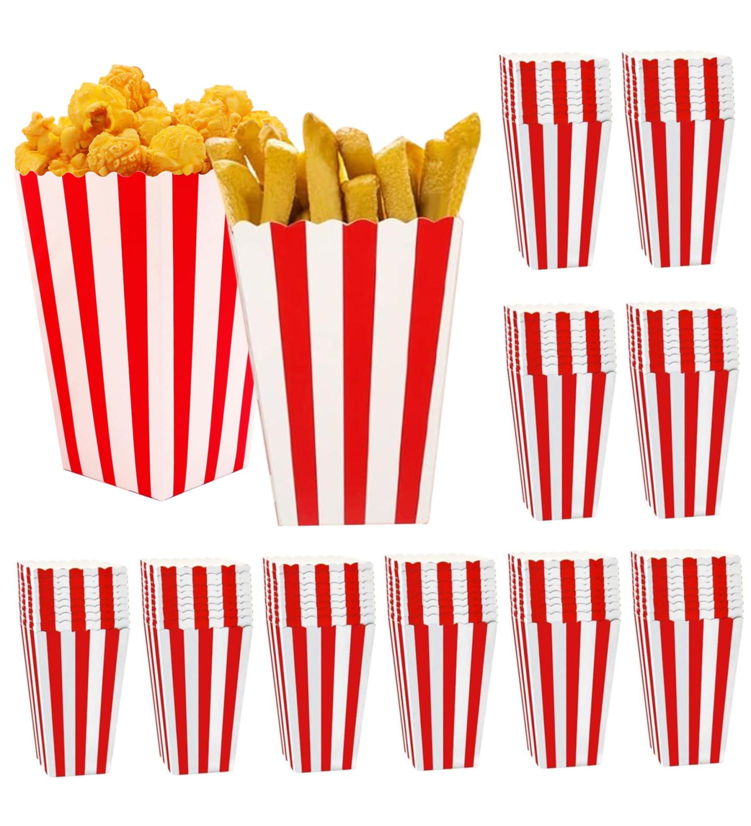 100 Pcs Popcorn Boxes Mini Paper Popcorn Box Container for Movie Night Decorations White and Red Stripes in Popcorn Concession Equipment & Supplies - Buy Online on SooperMarket.com