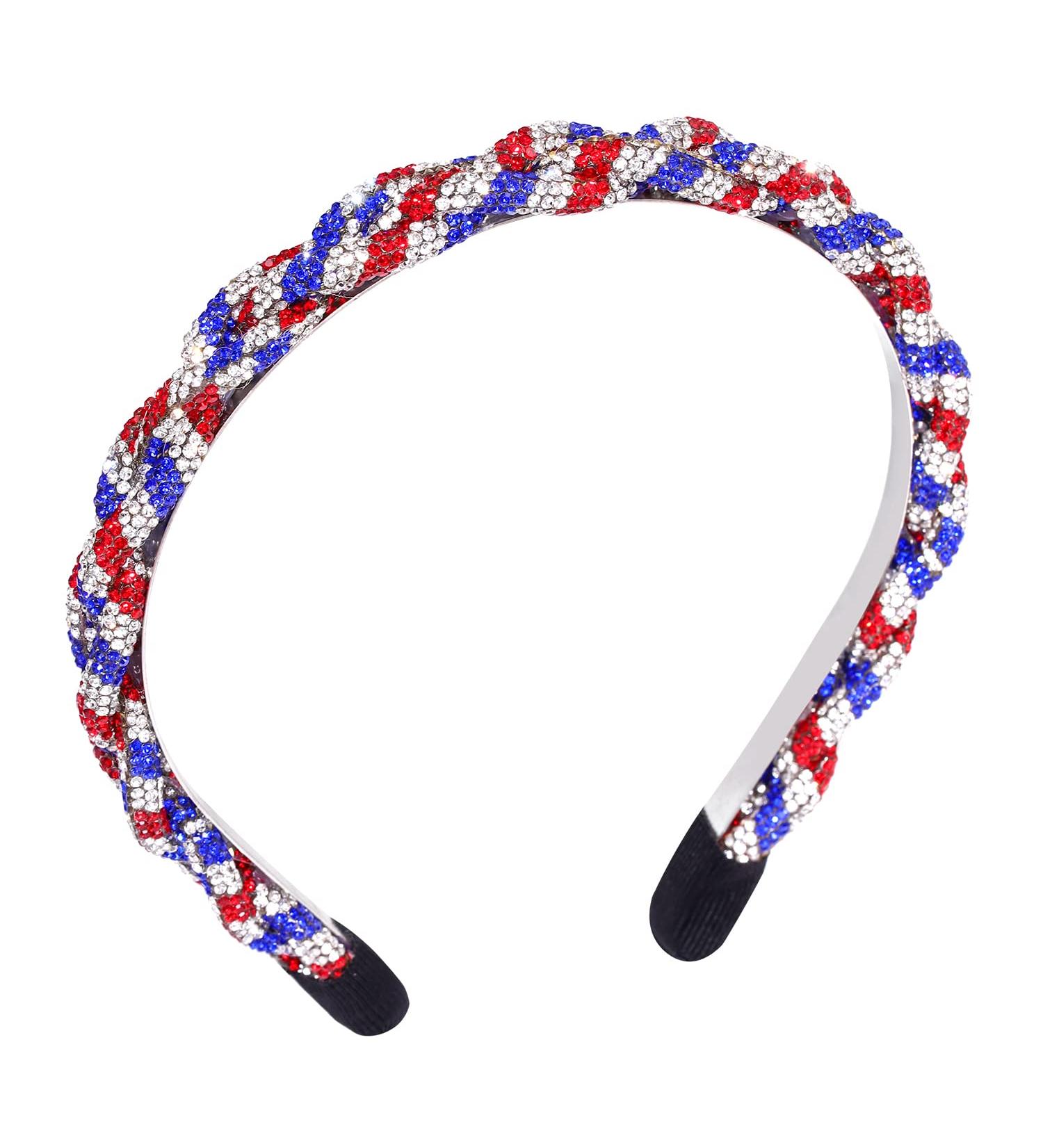 Patriotic Rhinestone Twist Headband for Women | Red White Blue Crystal Hairband for 4th of July Holiday Party - Buy Online on SooperMarket.com