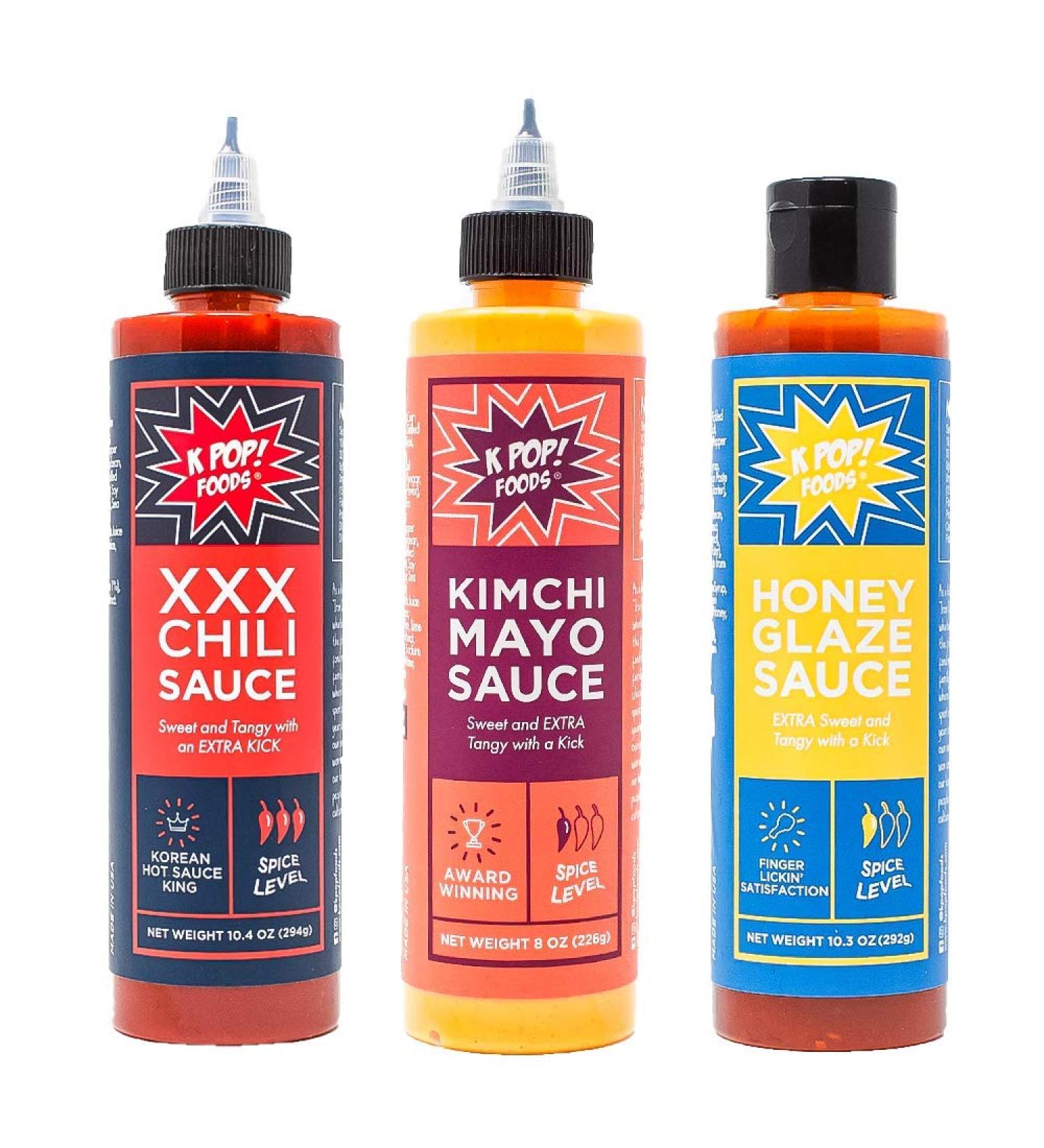 KPOP Foods K-TOWN Korean BBQ Sauce Set - Kimchi Spicy Mayo, XXX BBQ Hot Sauce, Honey Glaze Wing Sauce with Real Gochujang Chili Paste - Buy Online on SooperMarket.com