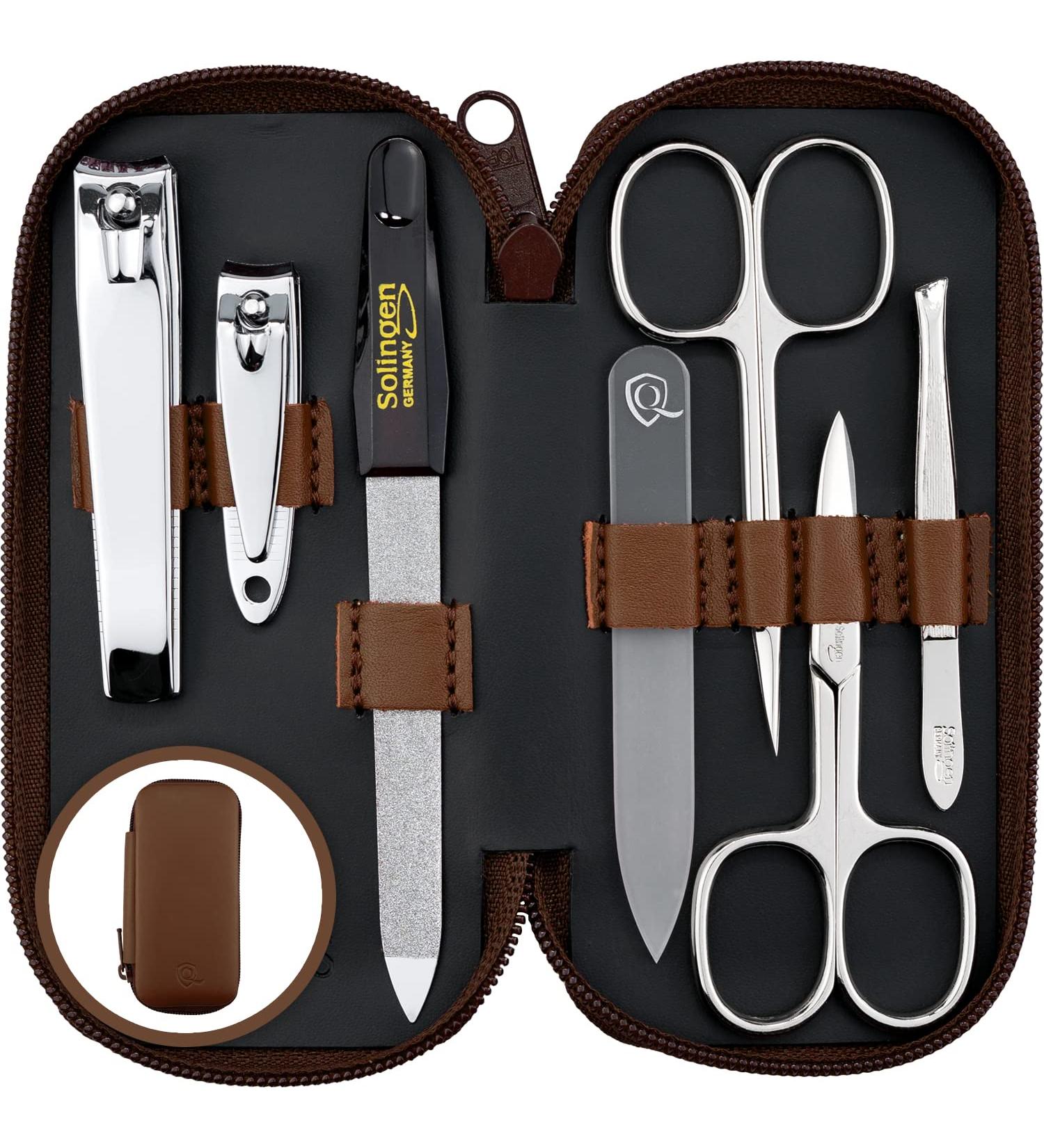 Marqus Manicure Set - 7 Parts Made in Germany | Patented Glass Files | Leather Etui for Hand & Foot Care - Best Grooming Kit for Ladies & Gentlemen - Buy Online on SooperMarket.com