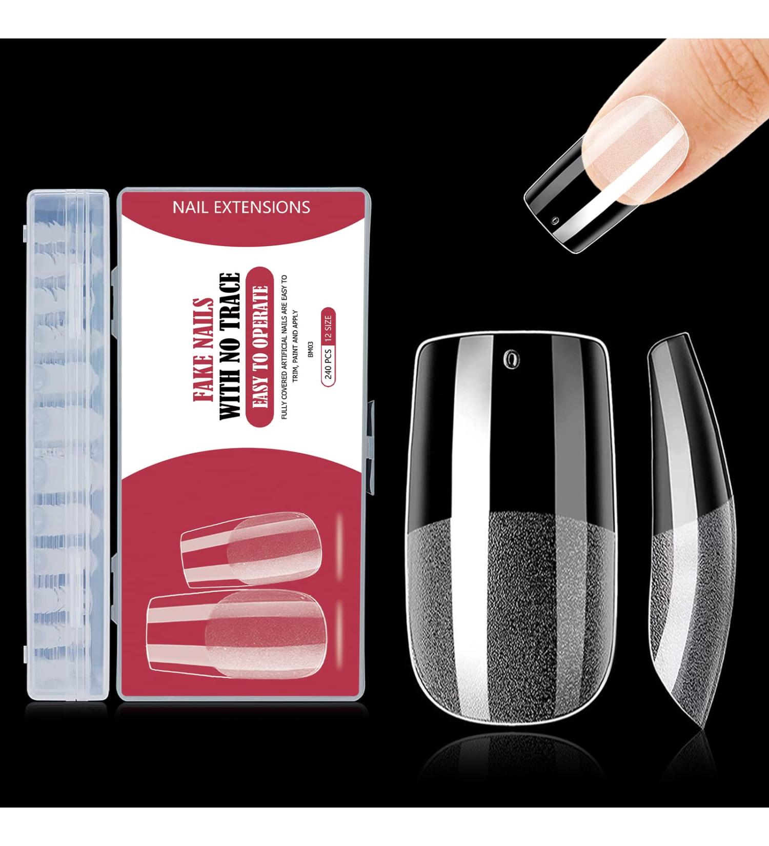 240PCS Medium Square Gel Nail Tips Set - Pre-Buffed Artificial Nails Kit - Buy Online on SooperMarket.com
