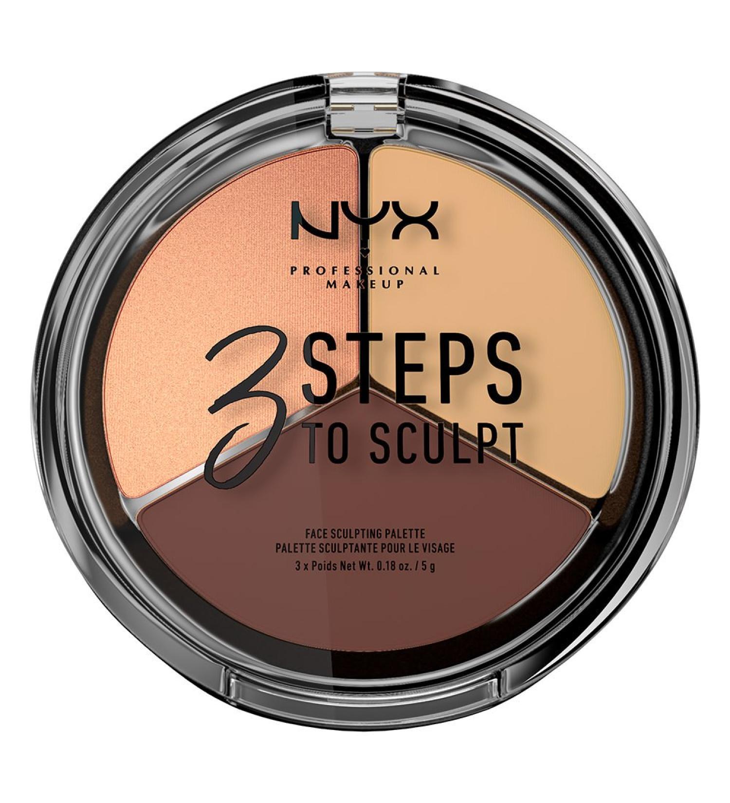 NYX Professional Makeup 3 Steps to Sculpt Face Sculpting Palette Face Powder for Defining Contouring and Highlights 3 Nuances 15 G Medium 03 3StS03 Medium