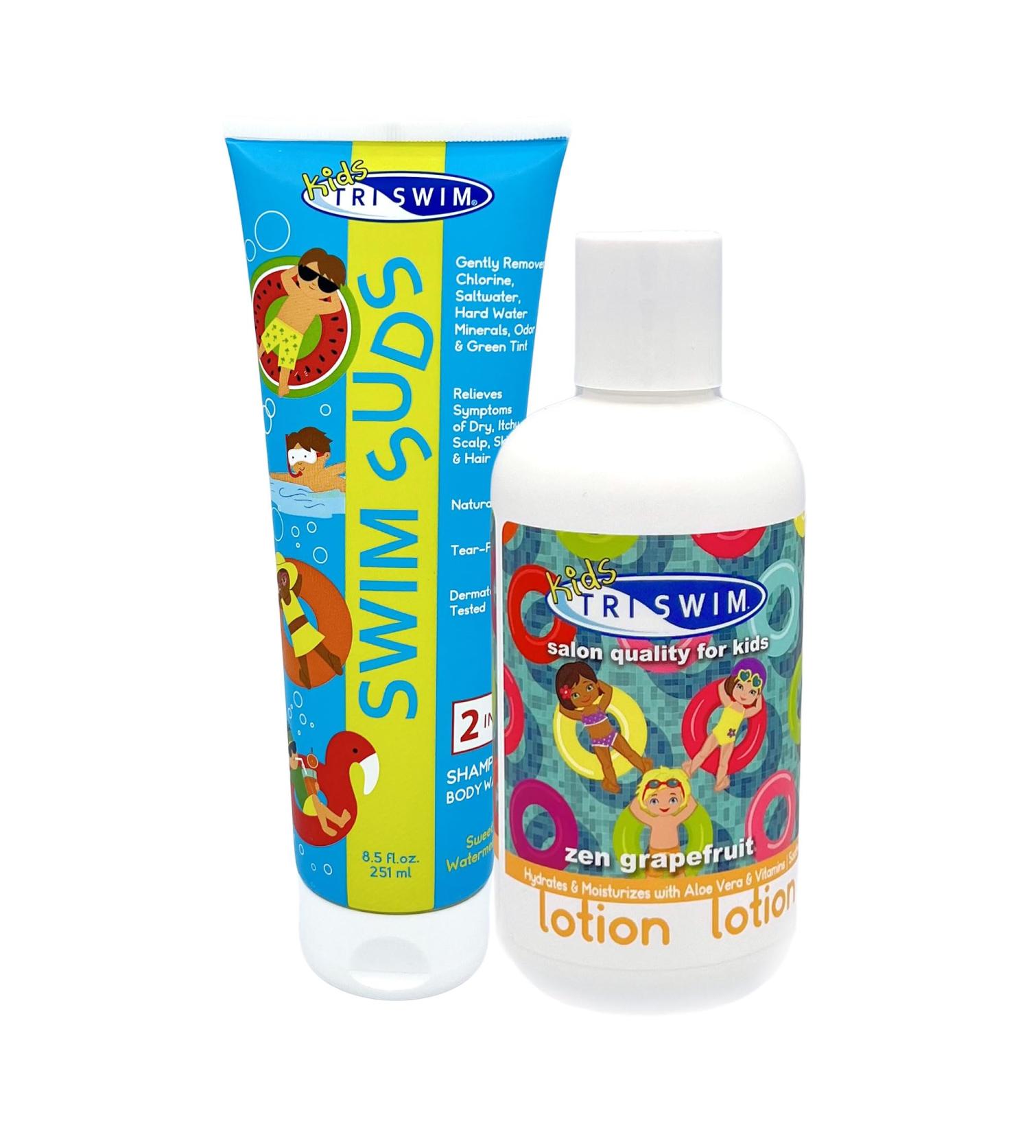 TRISWIM Kids Swim Suds & Lotion Set | Tear-Free Chlorine Removal Shampoo & Hydrating Lotion | 8.5 fl oz | Gentle Swim Care for Kids - Buy Online on SooperMarket.com