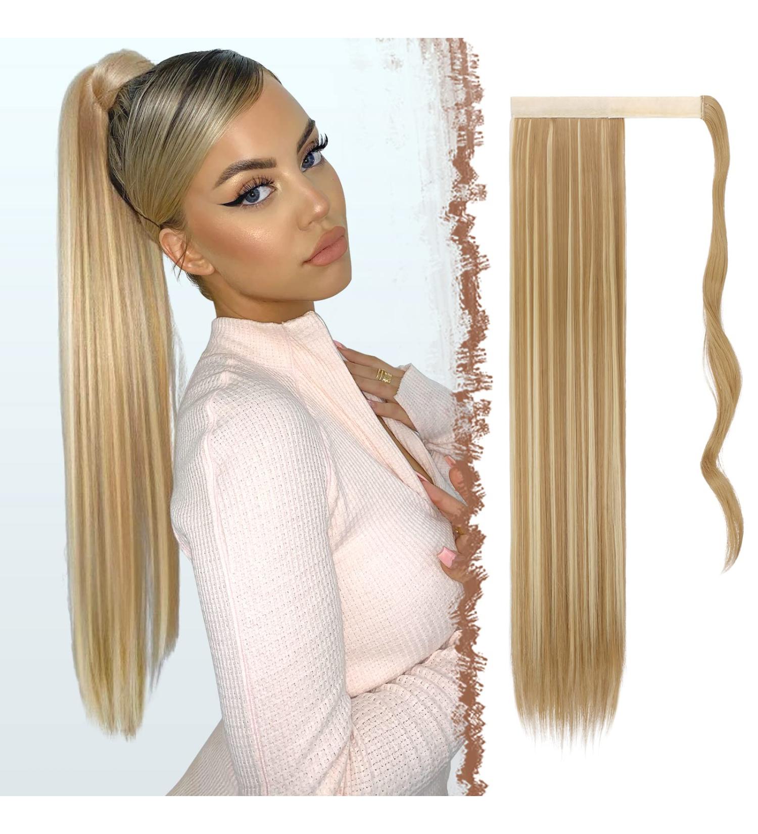 FESHFEN 28 Straight Long Wrap Around Ponytail Extension - Golden Blonde & Bleach Blonde - Clip in Hairpiece for Women - Pack of 1 - Buy Online on SooperMarket.com