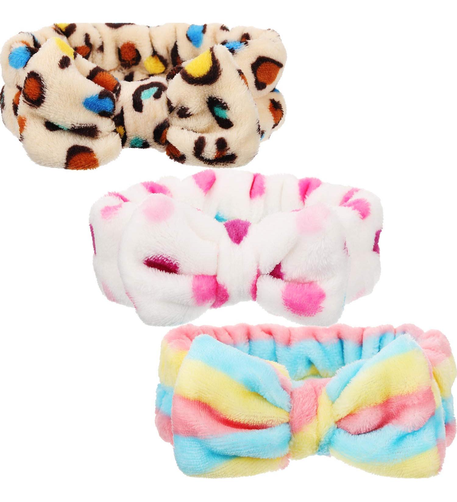 3 Pieces Microfiber Bowtie Headbands Bowknot Elastic Hair Band Adjustable Makeup Headbands Wash Spa Yoga Sports Shower Facial Hair Band for Girls Women (Classic Patterns) - Buy Online on SooperMarket.com