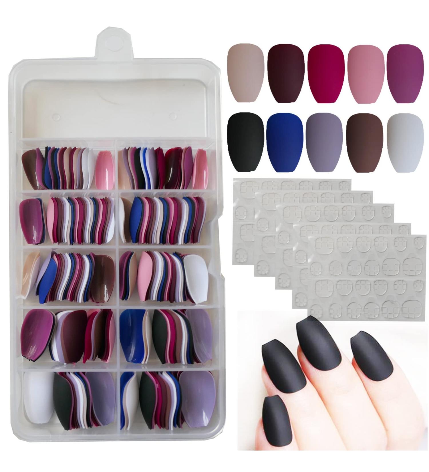 240pc Short Coffin Matte False Nails Set with Case - Trendy Mixed Colored Acrylic Fake Nail Tips for Kids/Women/Girls - Buy Online on SooperMarket.com