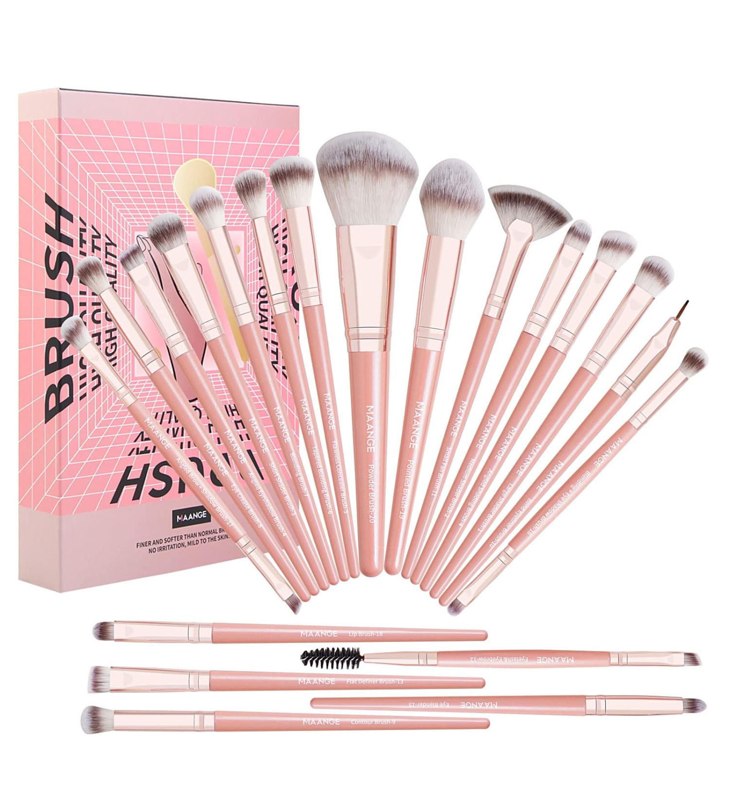 20pcs Professional Makeup Brush Set - Travel Kabuki & Eyeshadow Brushes with Gift Box | Pink Cosmetic Brush Set for Foundation & Concealer - Buy Online on SooperMarket.com