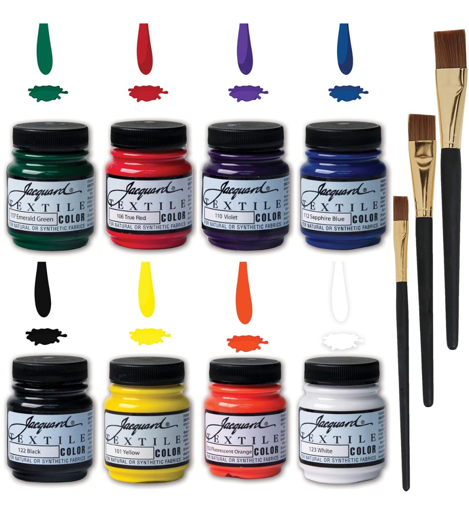 Jacquard Fabric Paint Set - 8 Colors, 2.25oz Bottles, Permanent All-Surface Paint with Brushes - Buy Online on SooperMarket.com