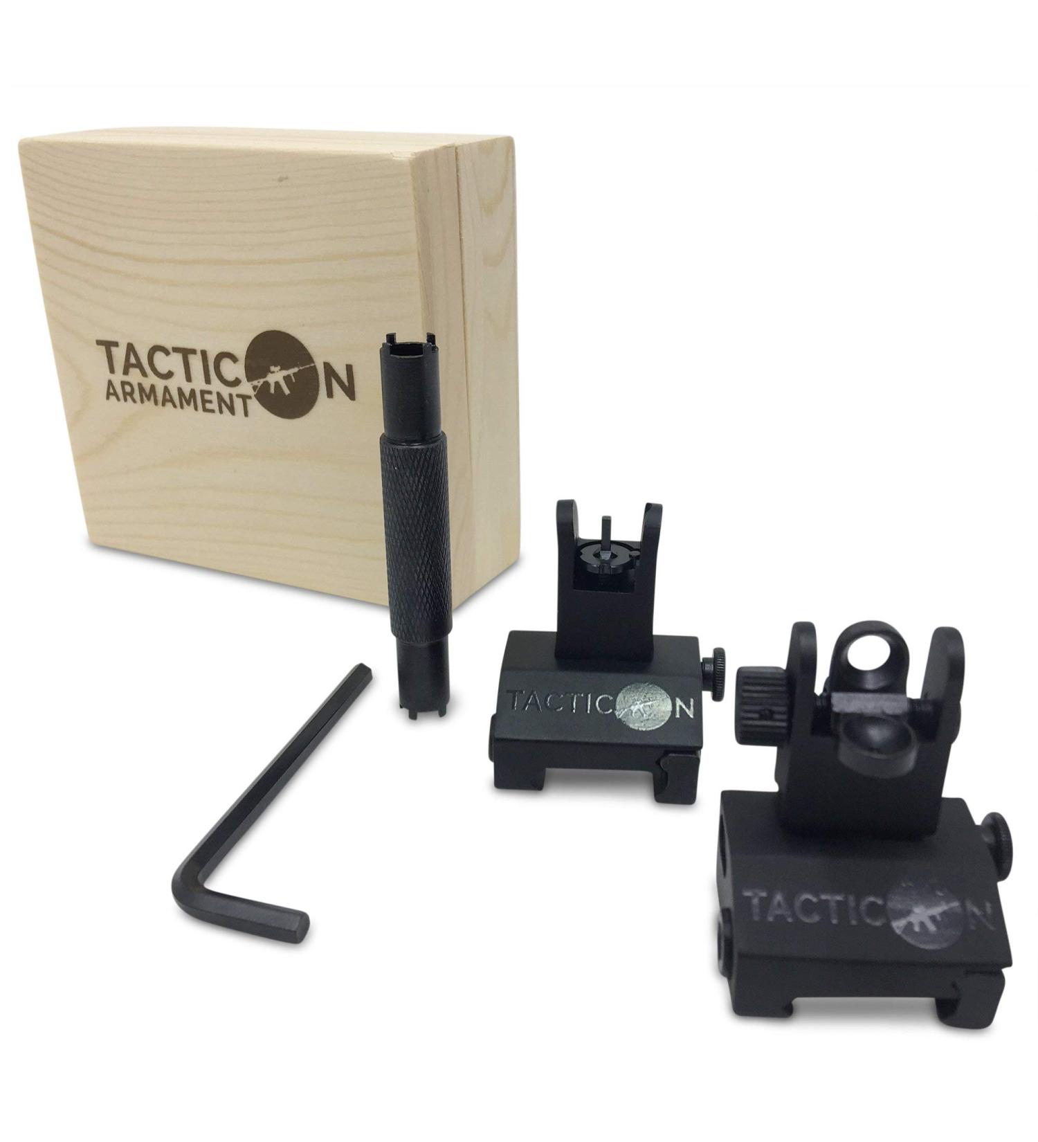 Tacticon Armament Flip Up Iron Sights for Rifle with Adjustment Tool - BUIS Set for Picatinny/Weaver Rails - Buy Online on SooperMarket.com
