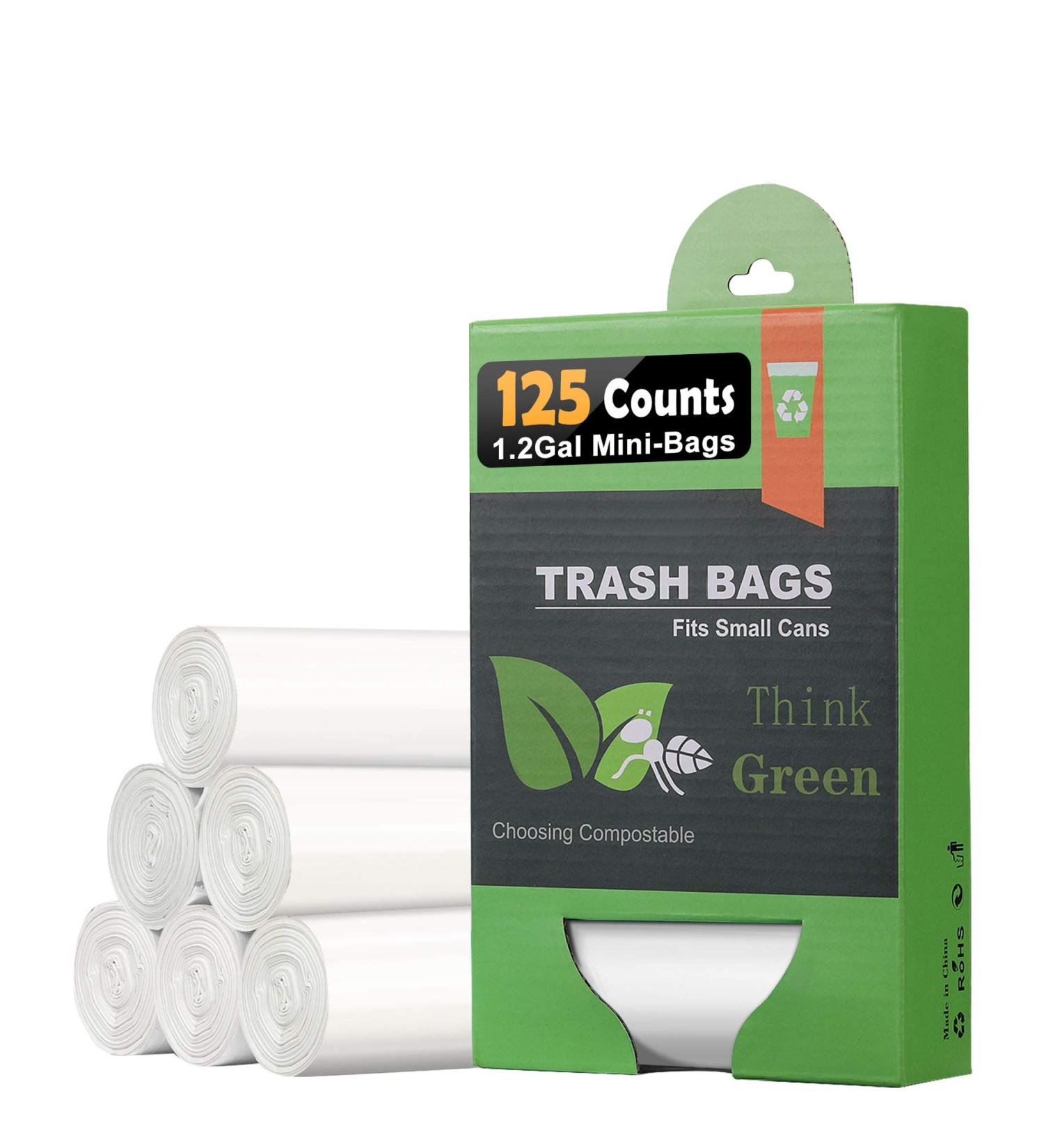 1.2 Gallon Compostable Trash Bags - Small Strong Garbage Bags for Bathroom, Office, Kitchen - Fits 4.5-5 Liter Cans - White Compost Bags - Buy Online on SooperMarket.com