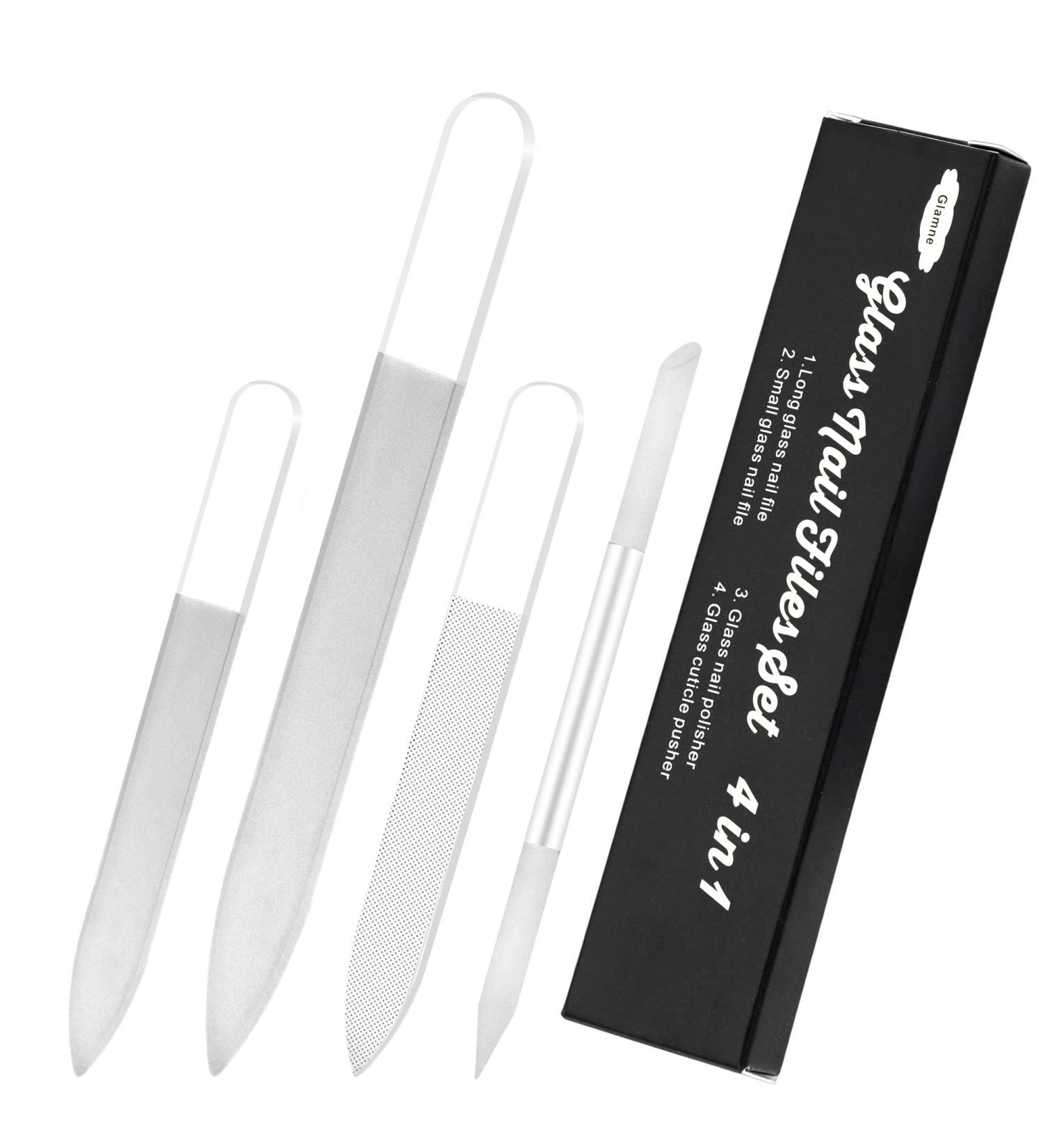Glamne Glass Nail File Set with Cuticle Pusher Stick & Case - Nail Buffer Shiner for Natural Nails - Buy Online on SooperMarket.com