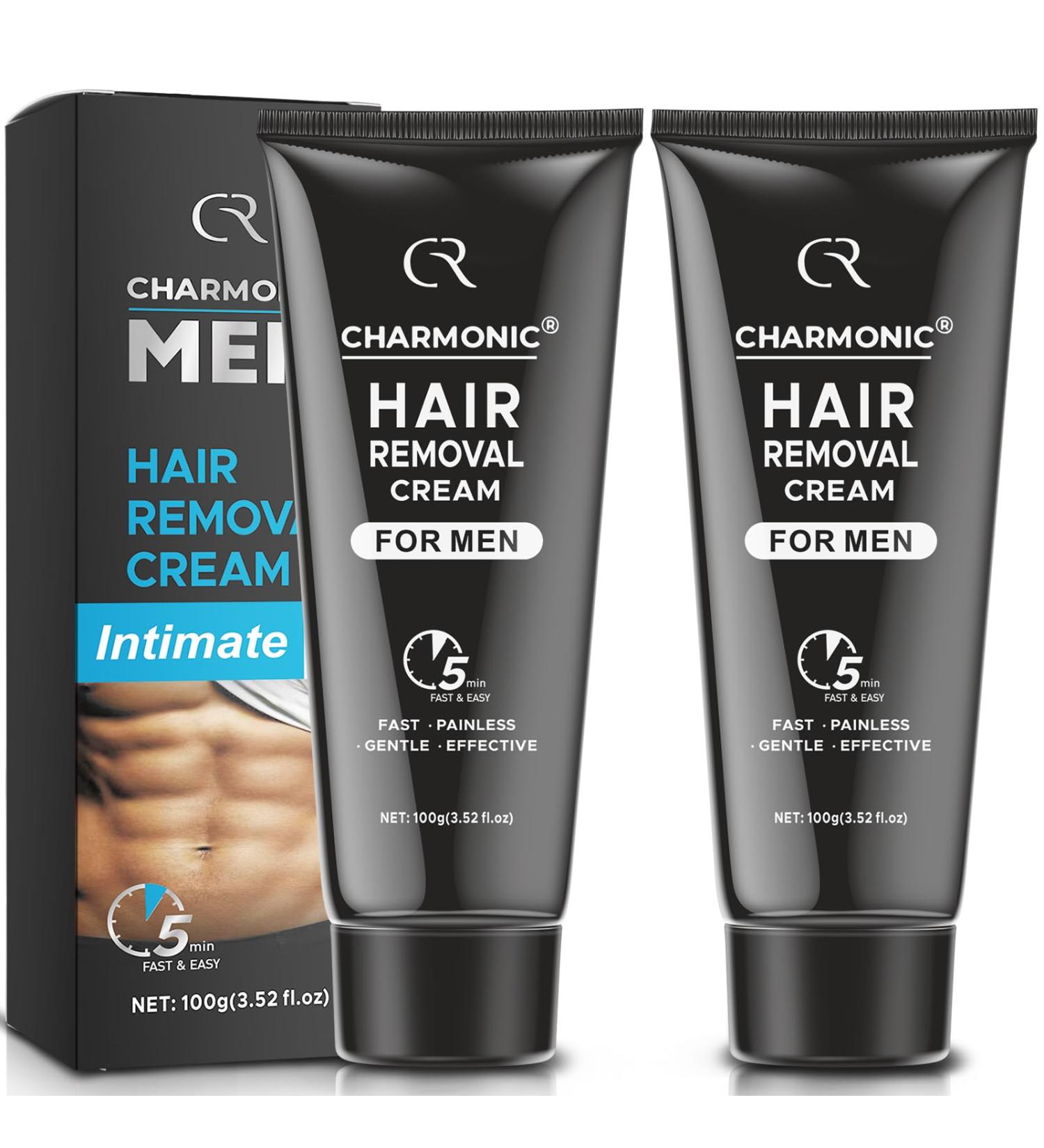Hair Removal Cream Charmonic Intimate/Private Area Hair Remover for Men Fast & Painless Hair Removal for Underarm Chest Back Legs and Arms Depilatory Cream for Unwanted Coarse Body Hair (Black 2 pcs) - Buy Online on SooperMarket.com